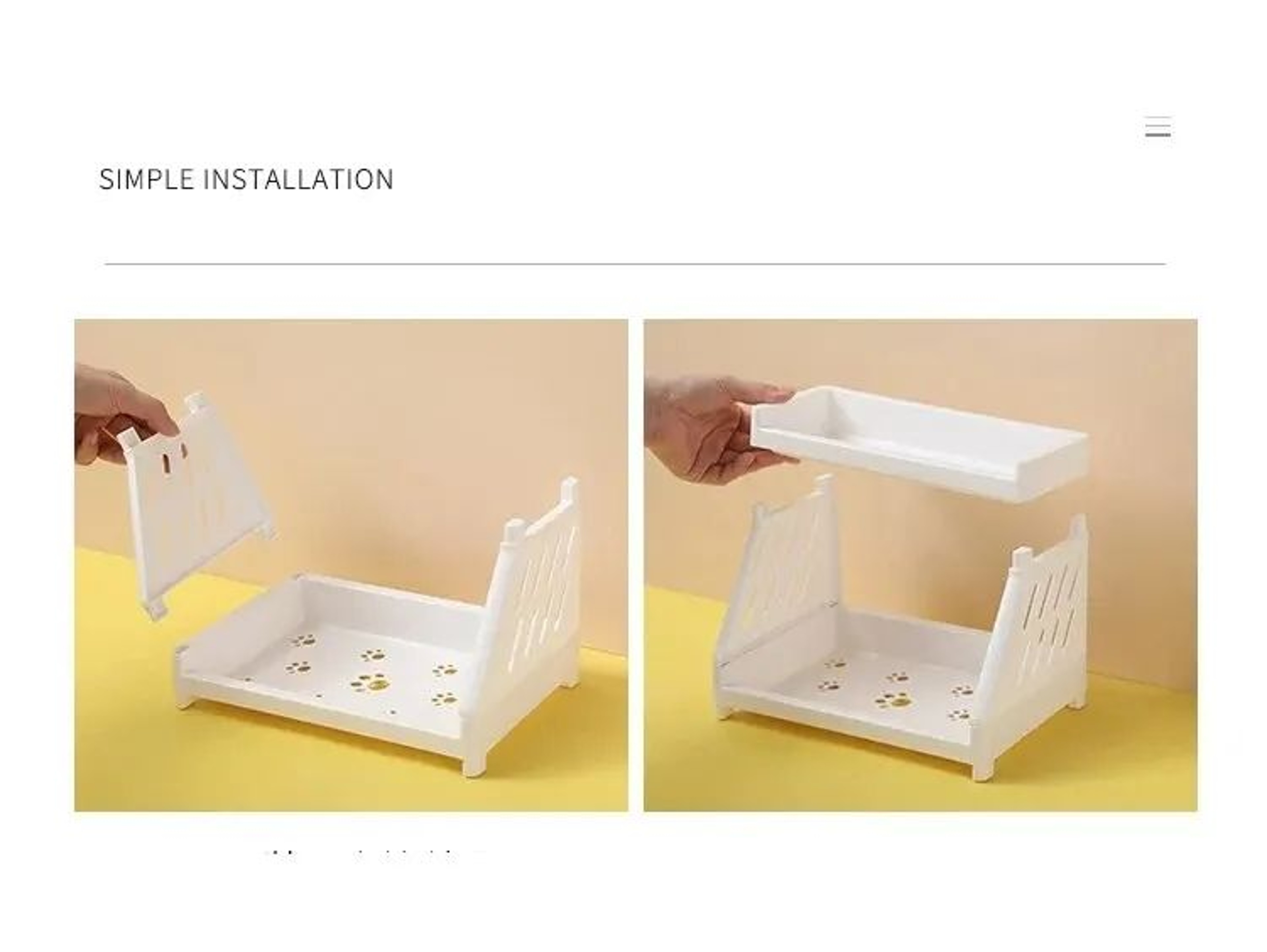 White Double Tier Desktop Storage Shelf With Cats Paw Design 10