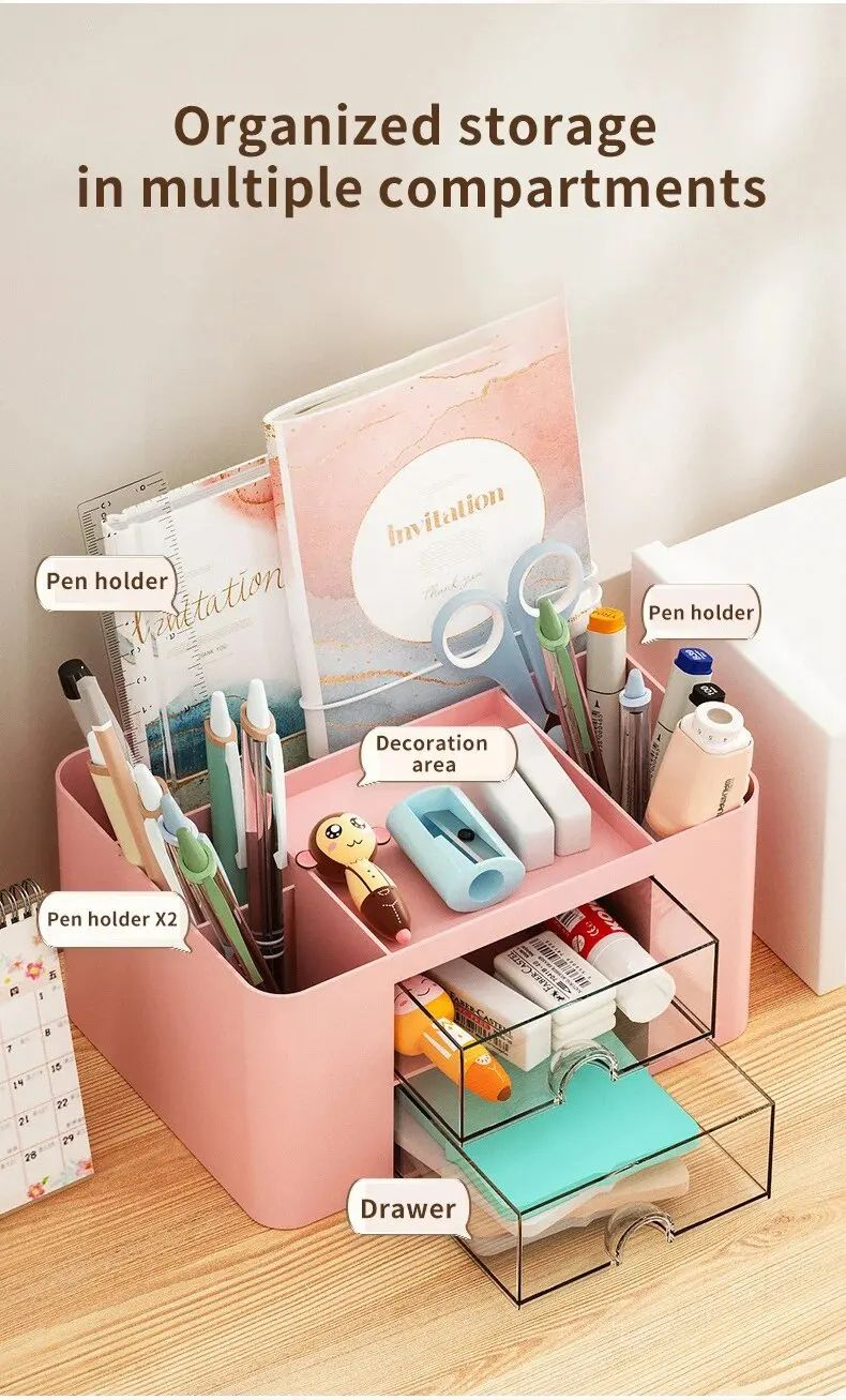 Large Capacity Pen Organizer With 2 Drawers For Desk 6