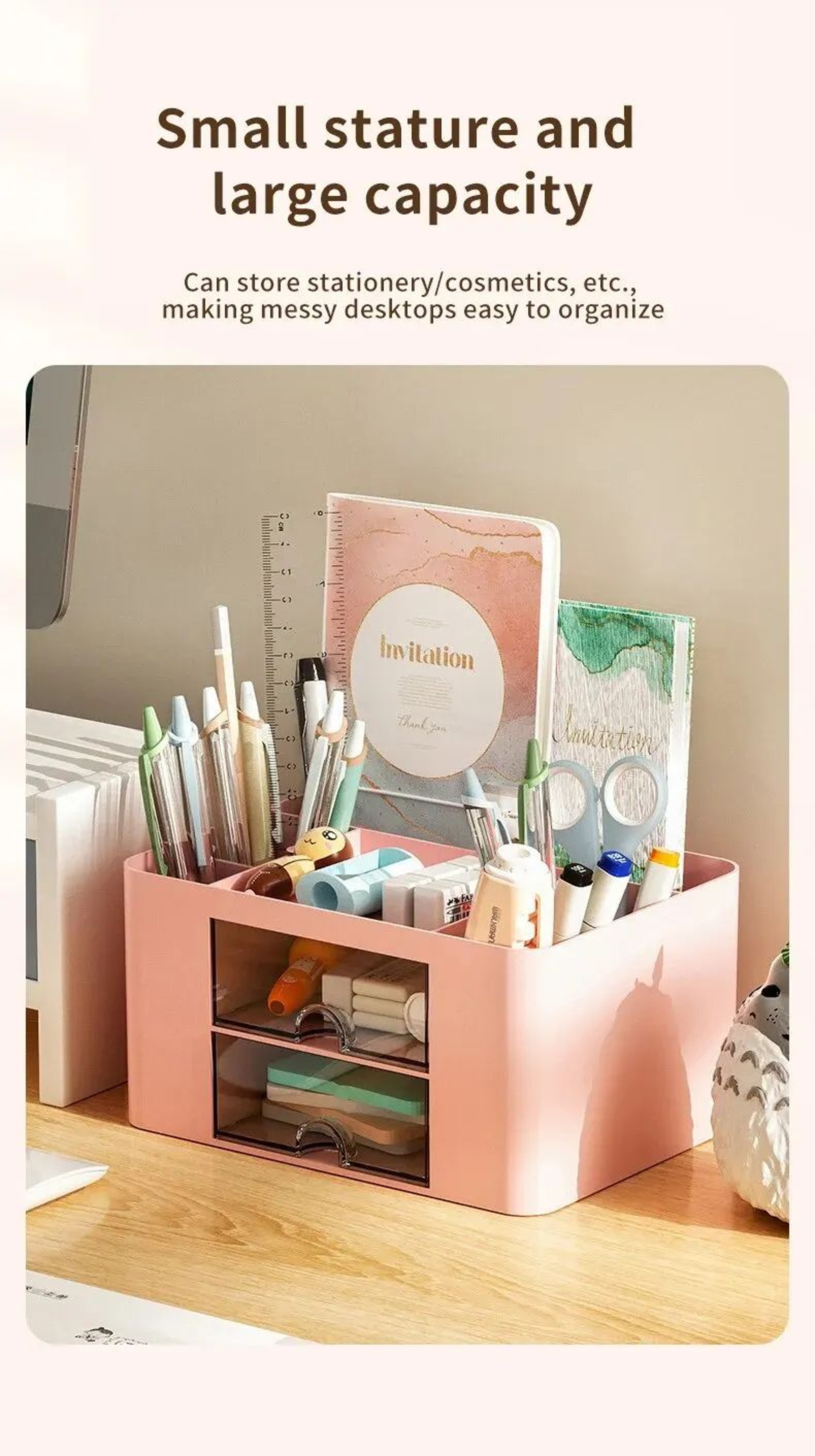 Large Capacity Pen Organizer With 2 Drawers For Desk 8