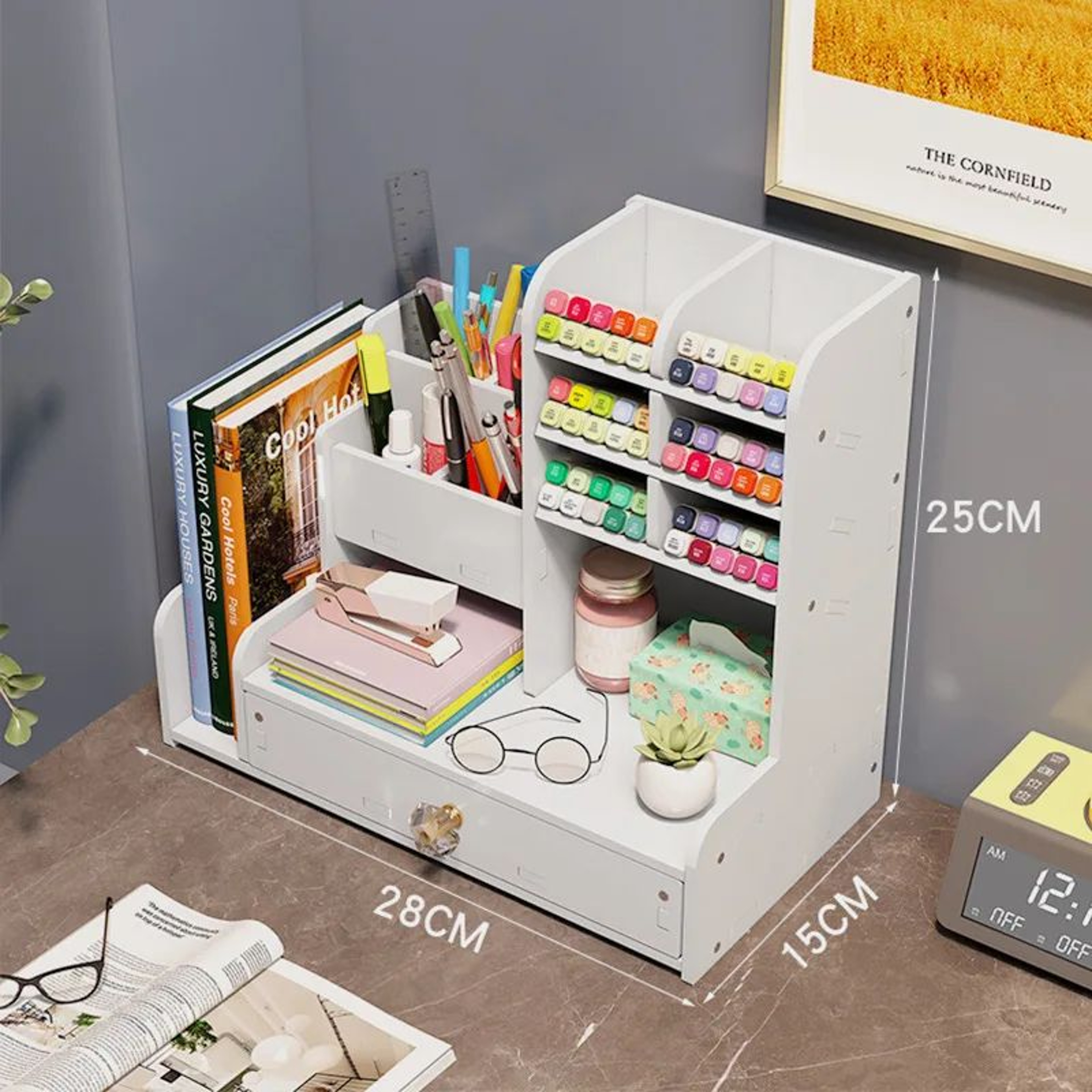 Wooden Desktop Pen And Stationery Organizer With MultiShelves 15