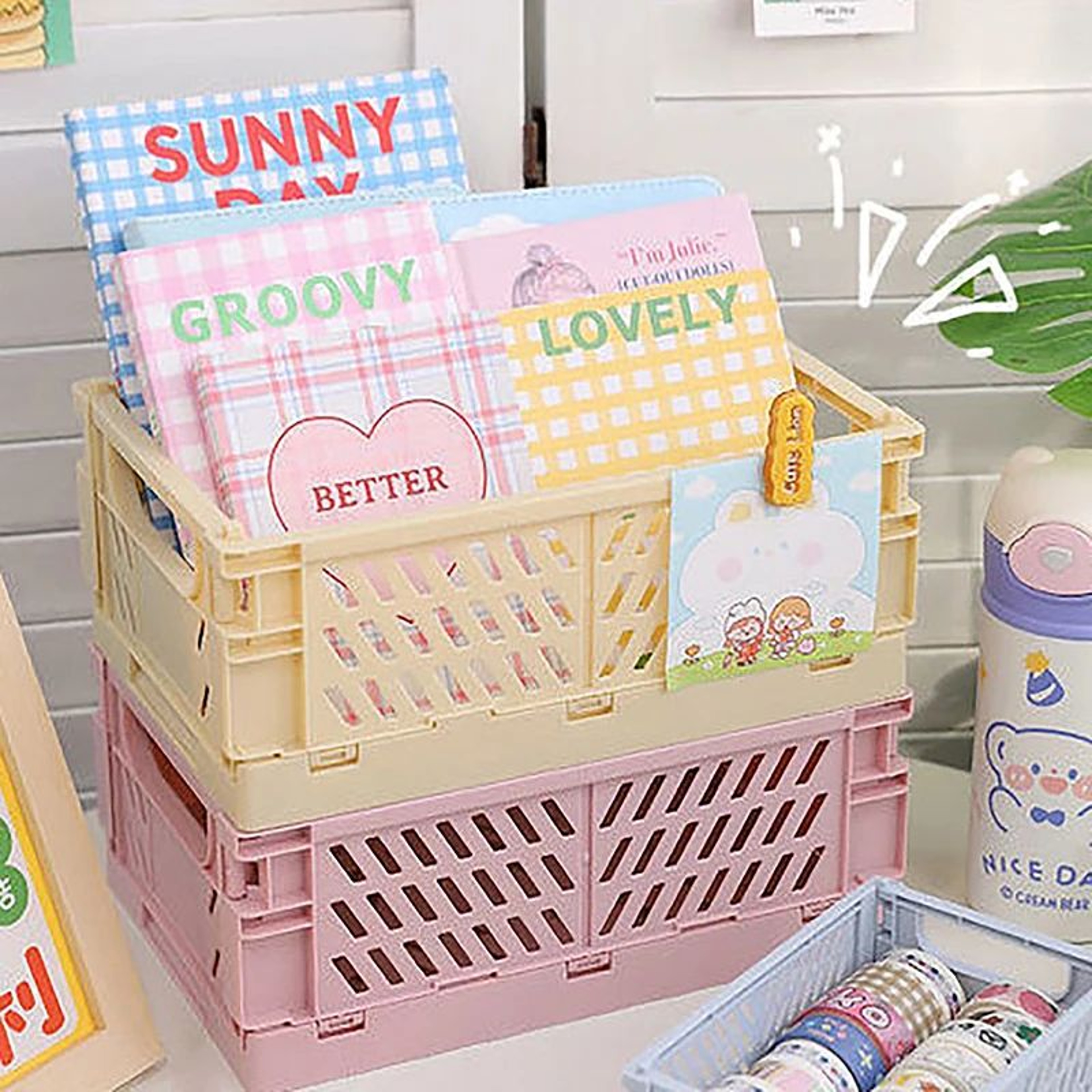 Collapsible Plastic Folding Storage Crate For Desktop  Home 2