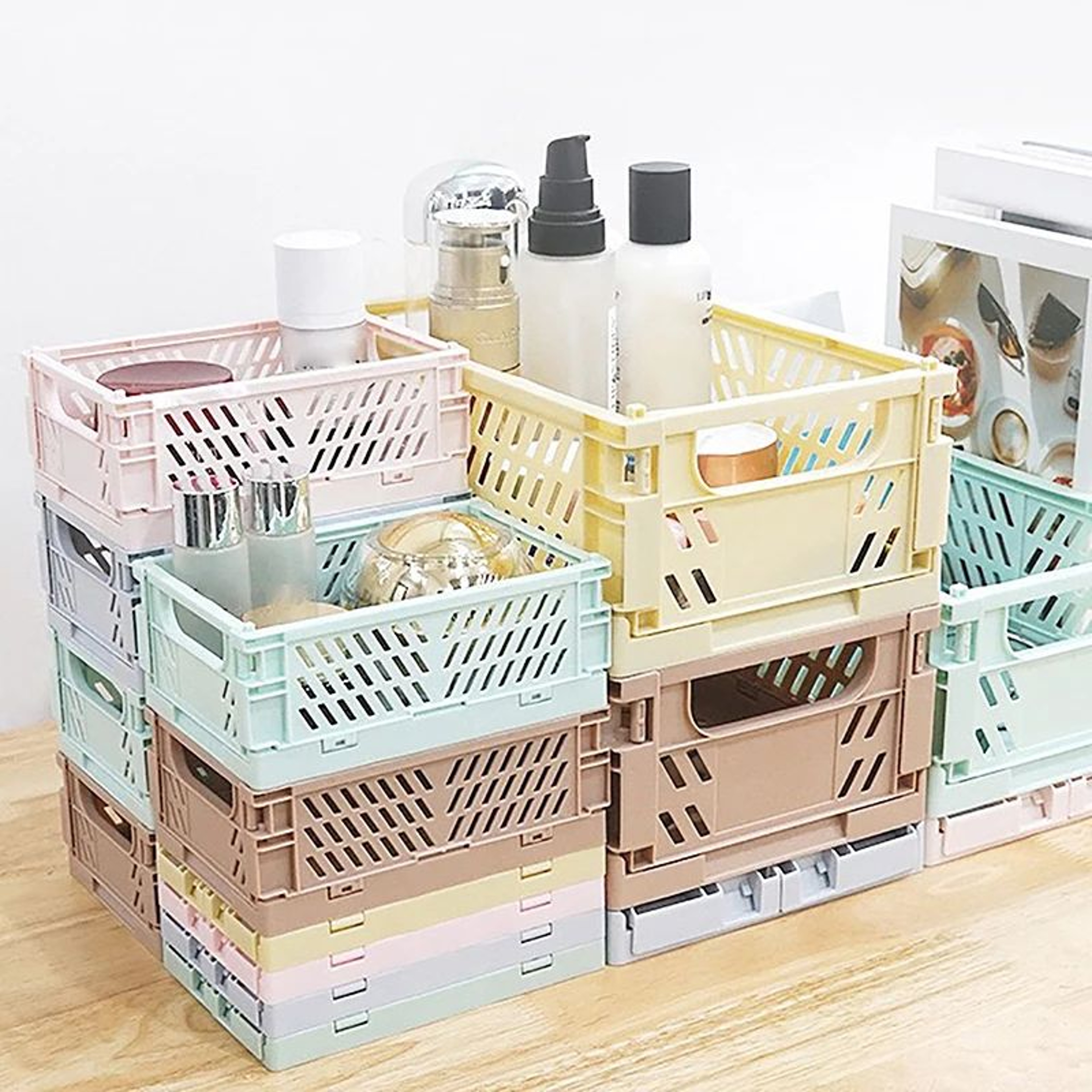 Collapsible Plastic Folding Storage Crate For Desktop  Home 8