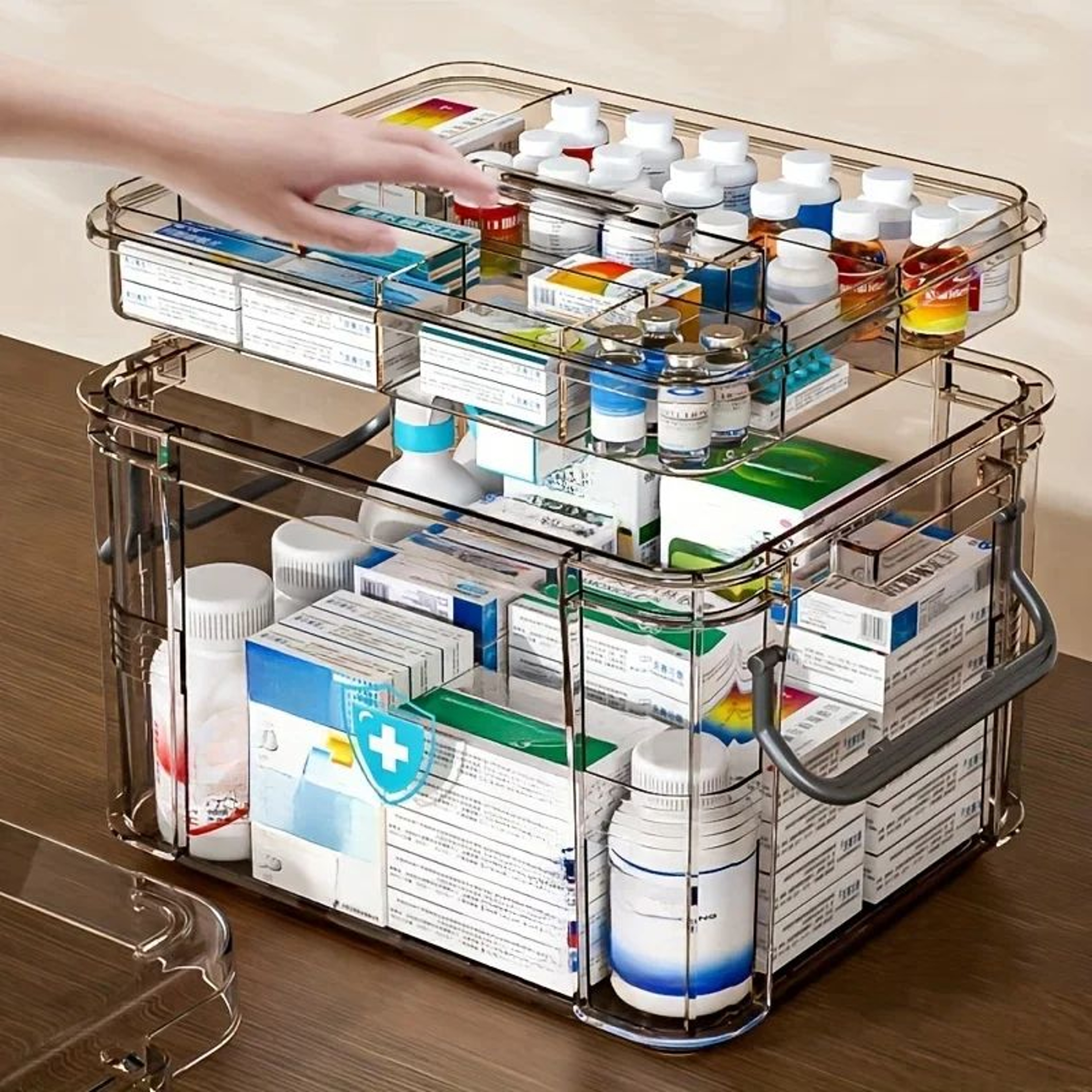 Clear Medicine Organizer Storage Box With Tray 1