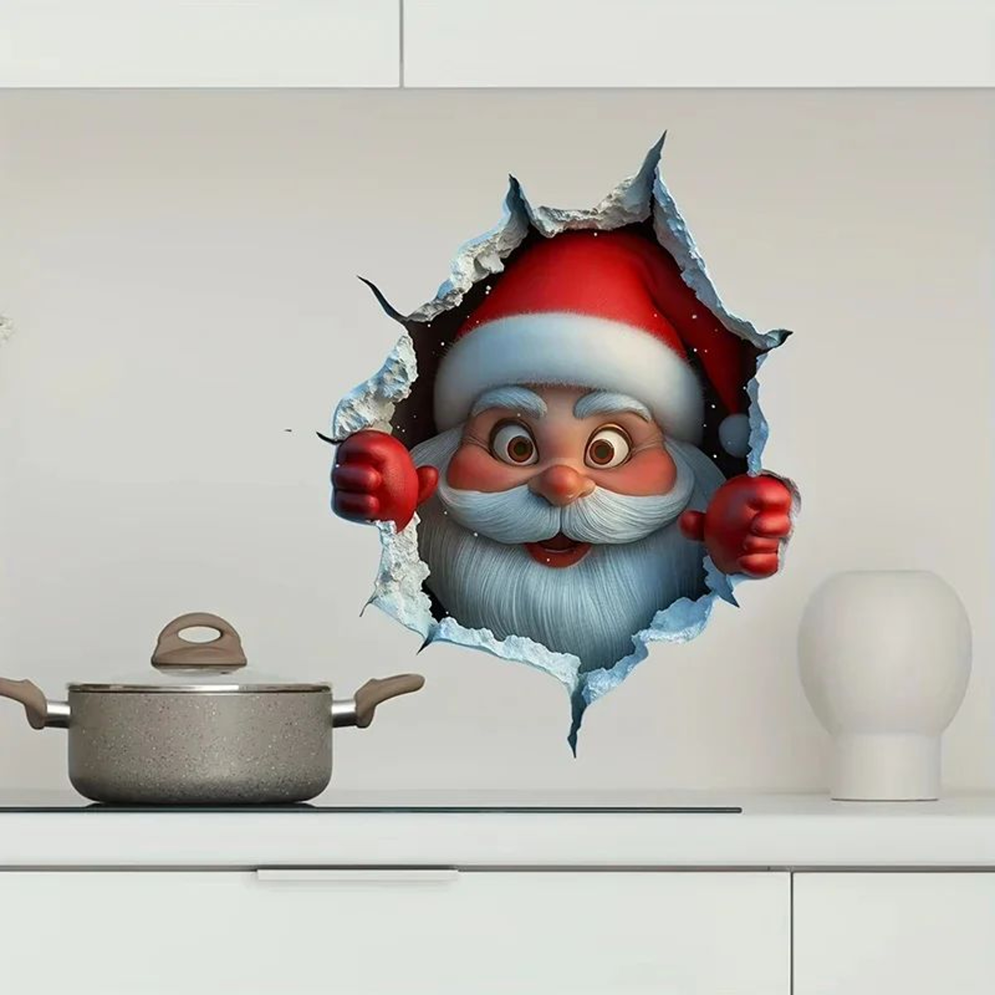 3D Christmas Santa And Reindeer Vinyl Wall Decal 1