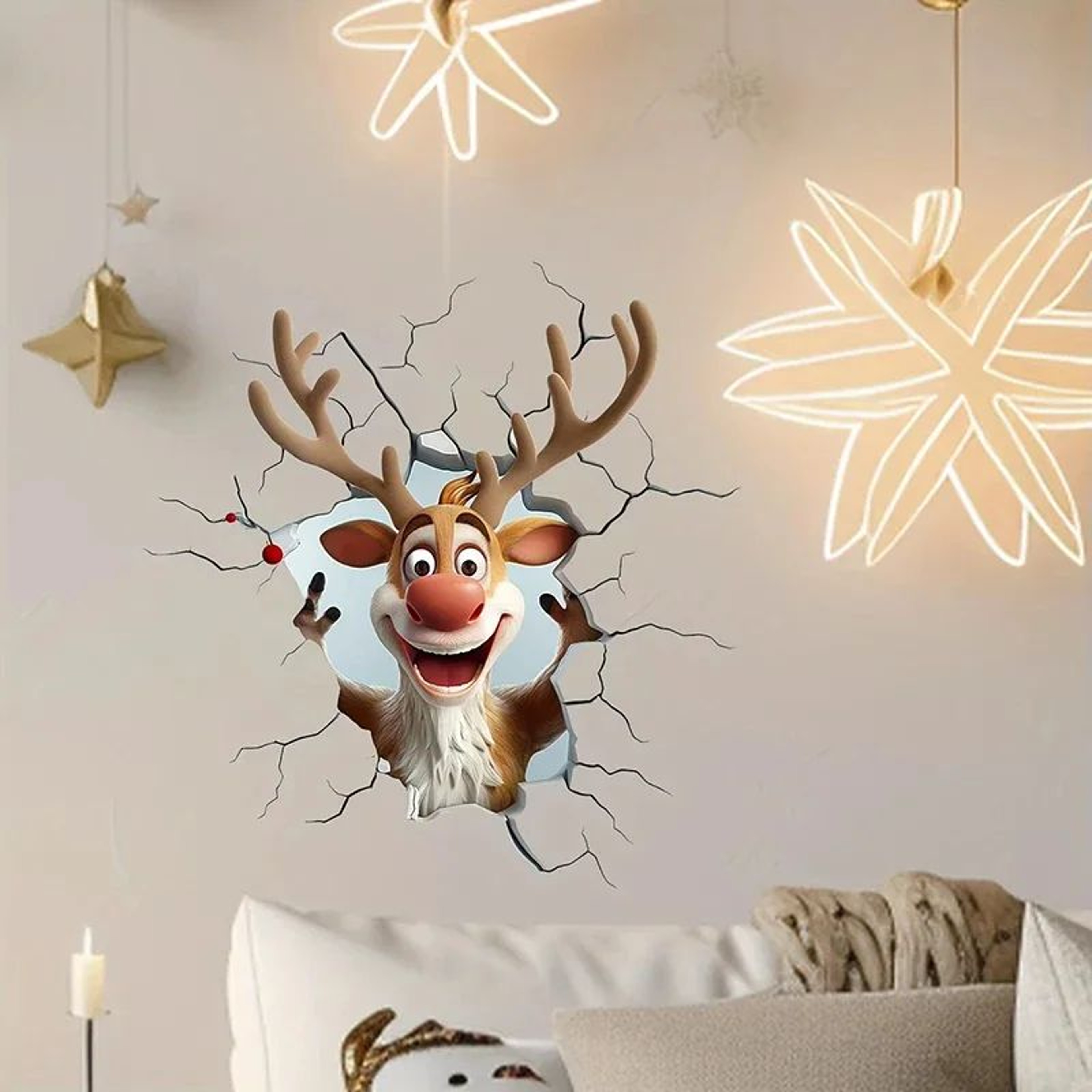3D Christmas Santa And Reindeer Vinyl Wall Decal 2