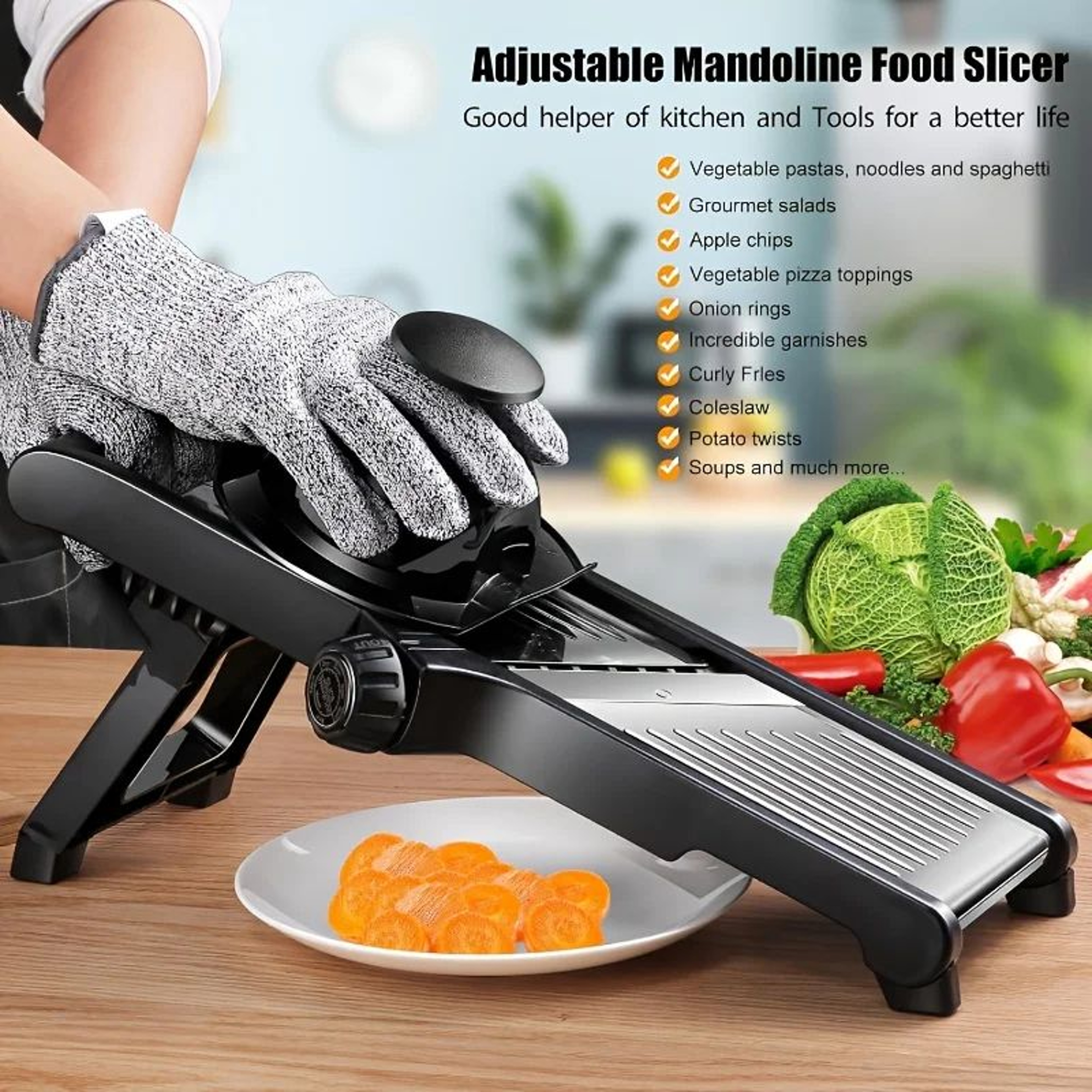 5Blade Stainless Steel Mandoline Slicer With Safety Holder 3