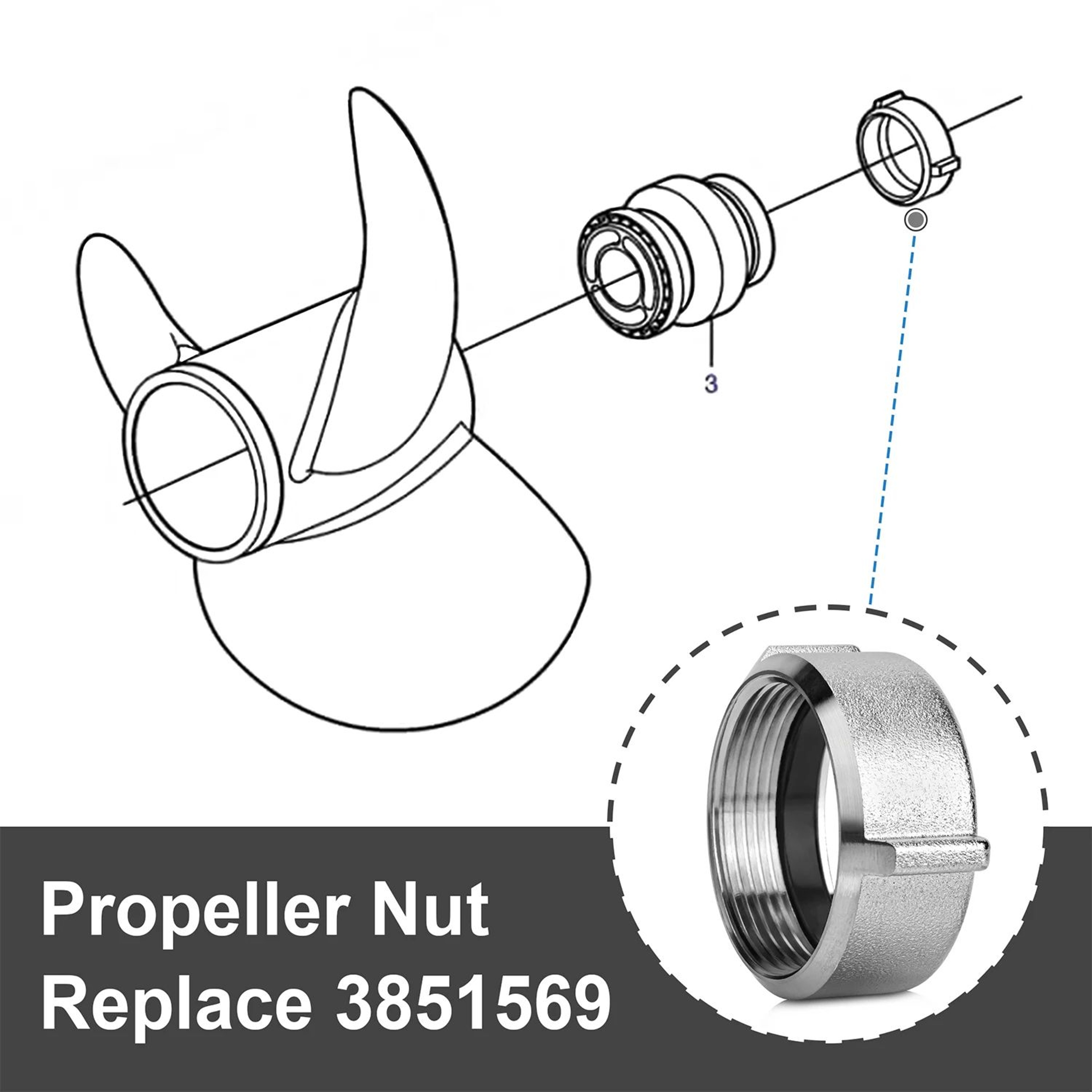 Propeller Nut Compatible With DPS  DPSA Drives Replacement For Volvo Penta 3851569 1