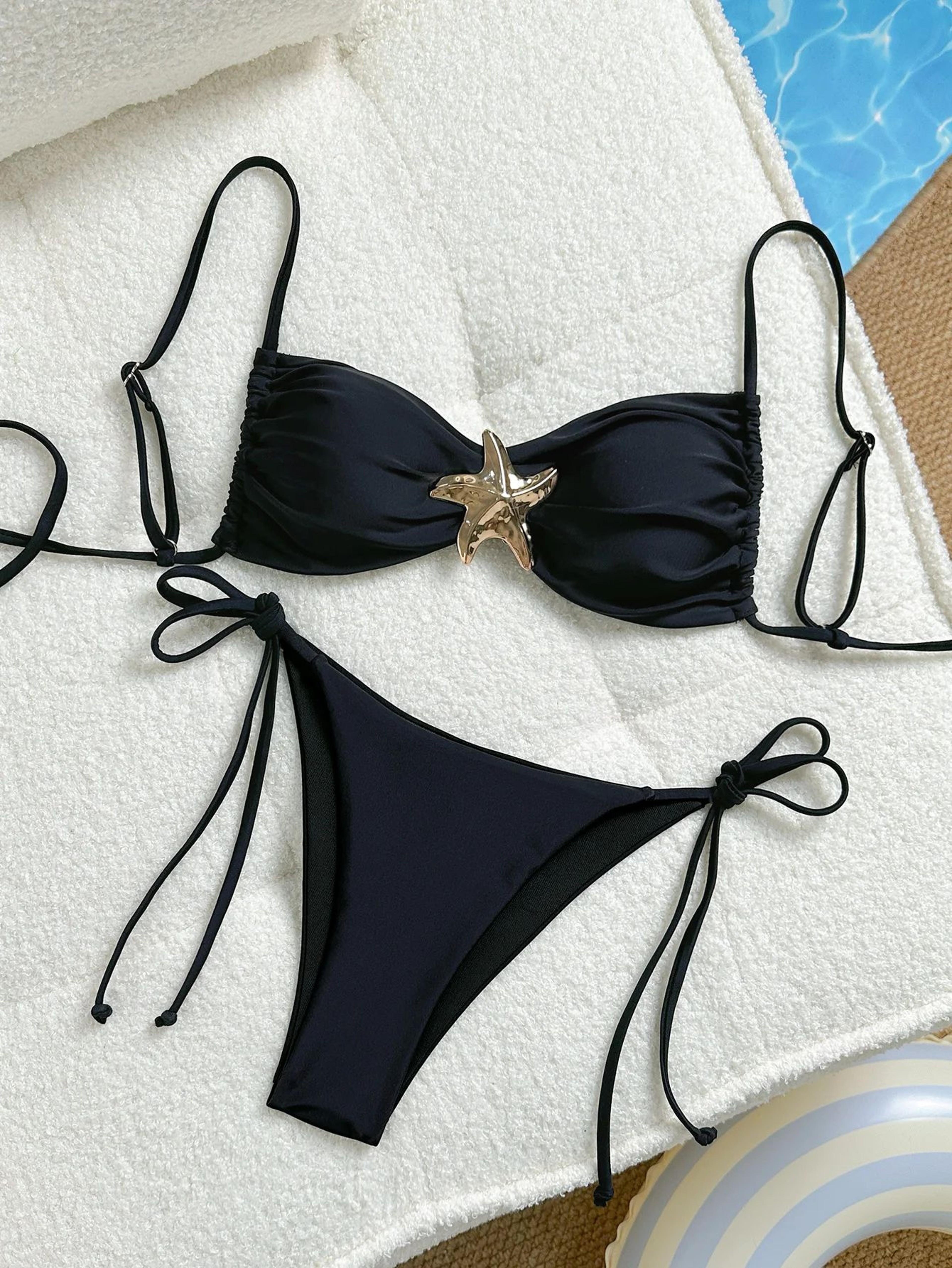 Womens Metal Starfish Bikini Set TieSide 2Piece Swimsuit 0