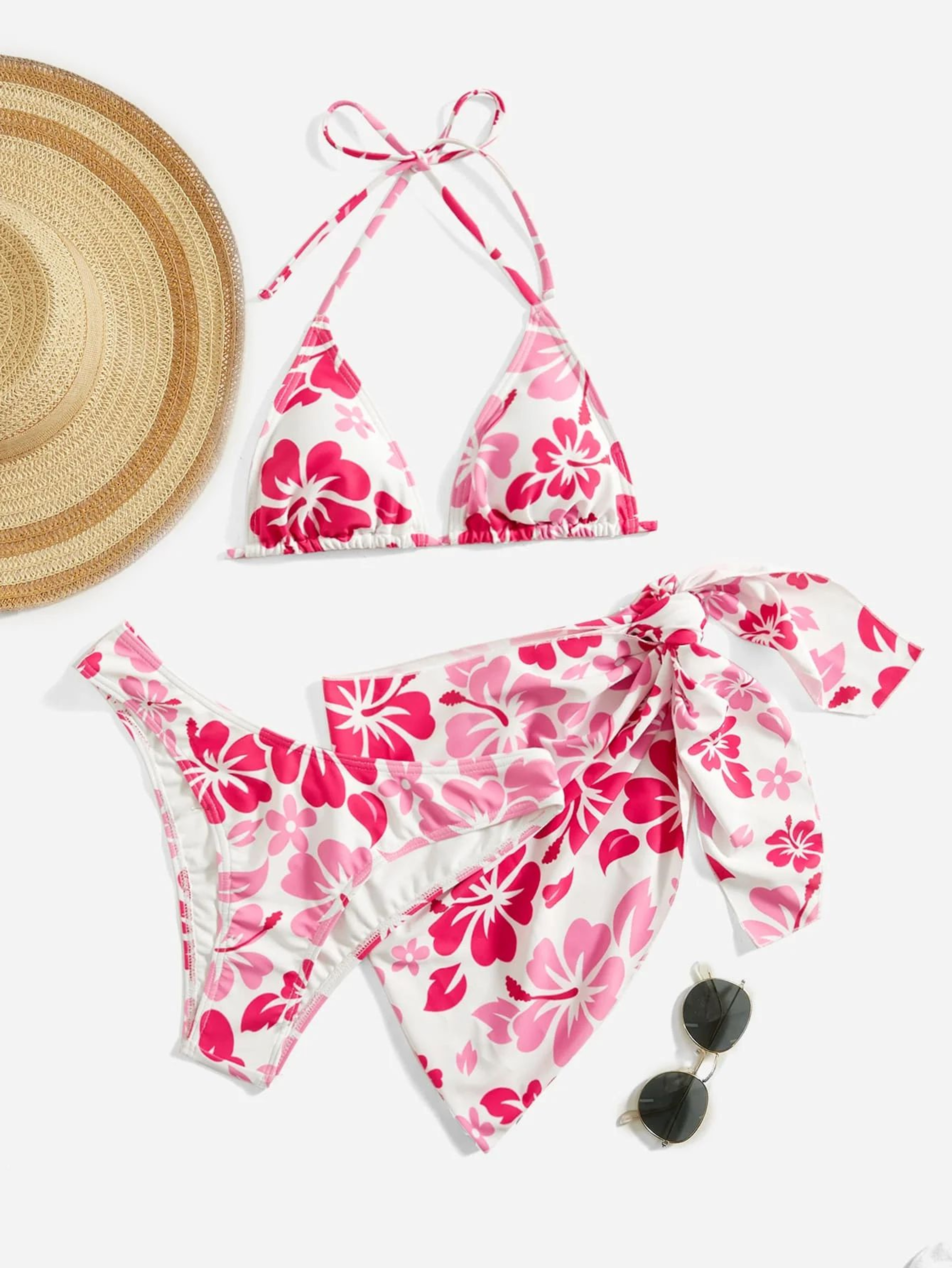 European American Sexy 3Piece Bikini Set With Swim Skirt CoverUp 6