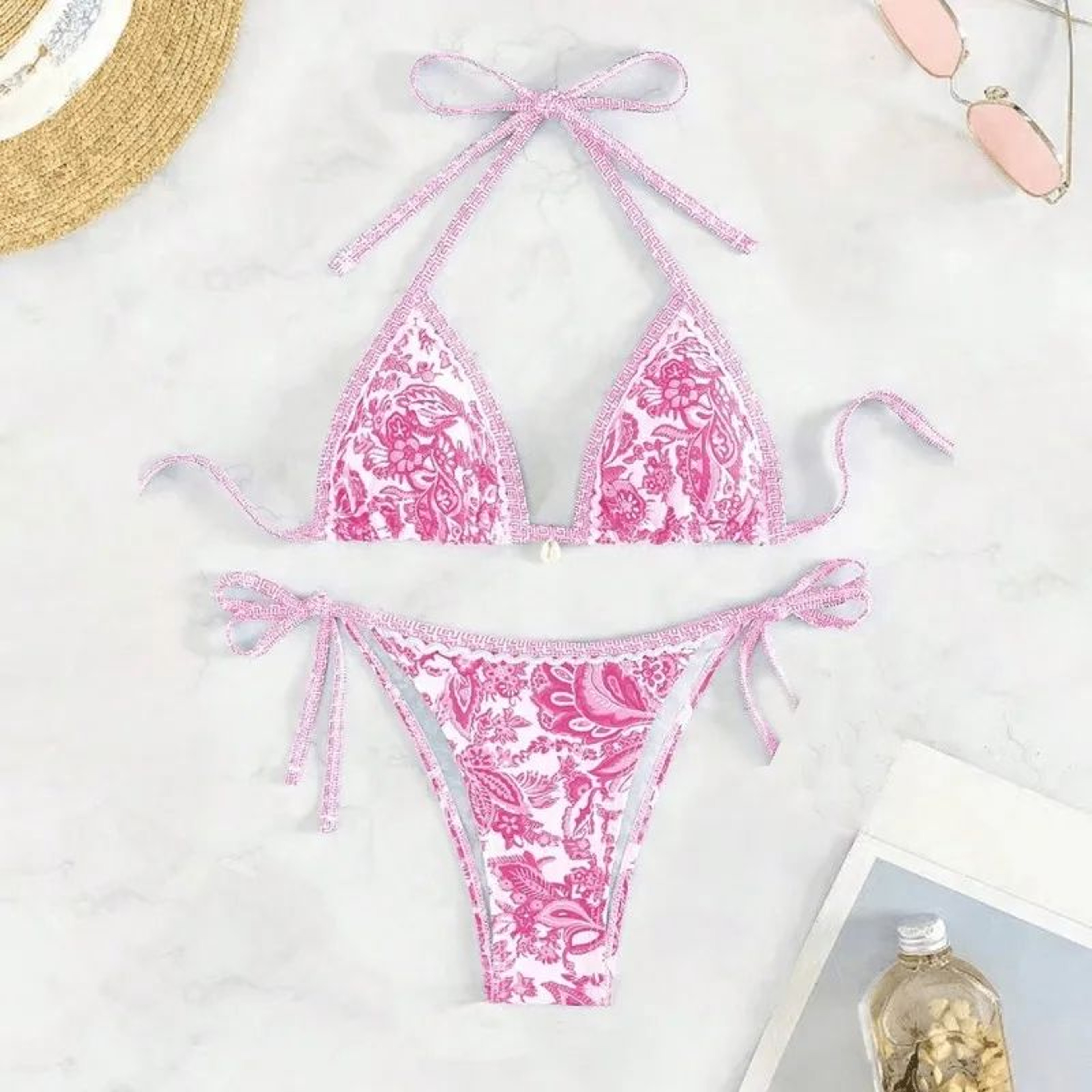 European American Printed Split Bikini Set Sexy Strap Swimsuit 0