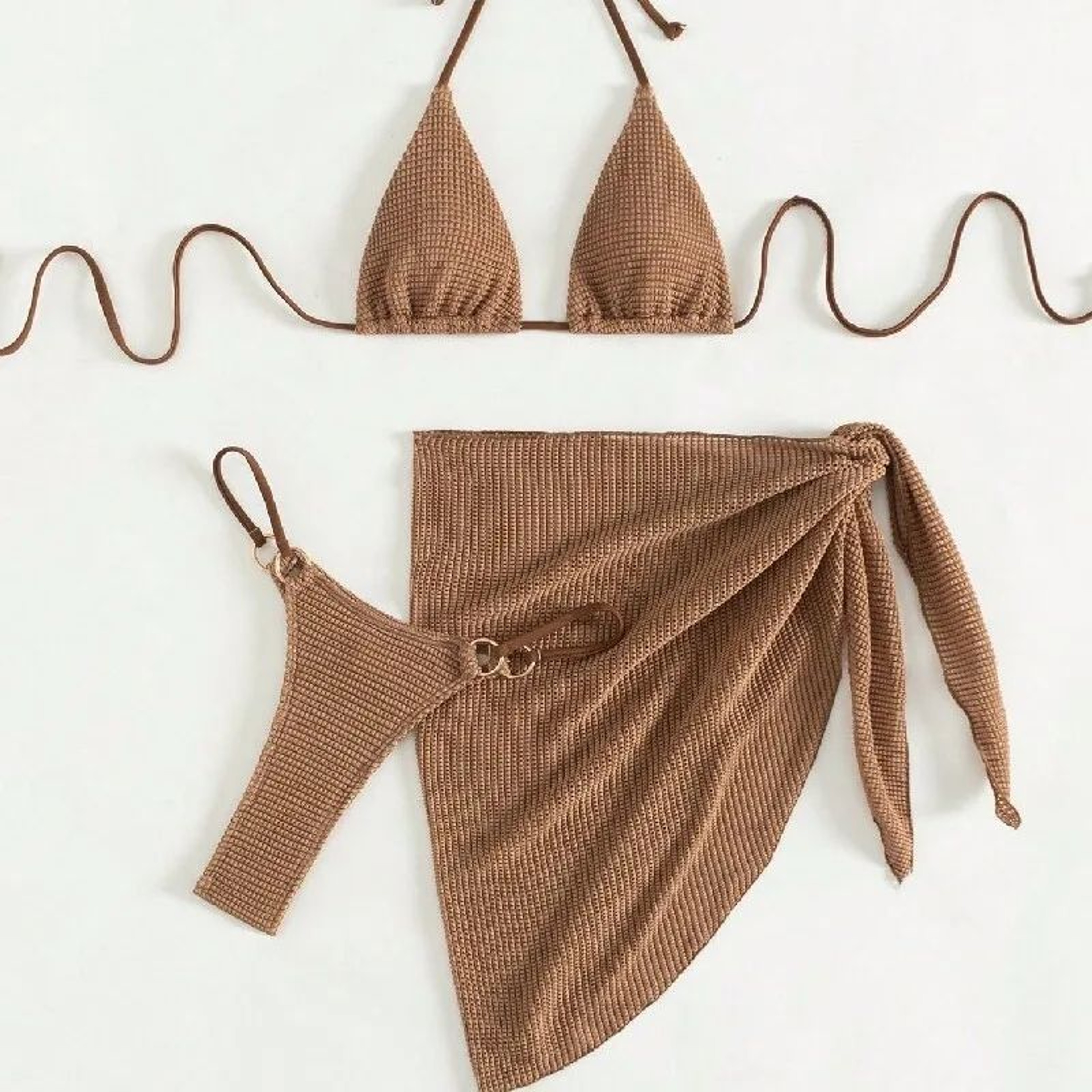 2025 Sexy Brown Halter PushUp Bikini Set With Skirt CoverUp 4