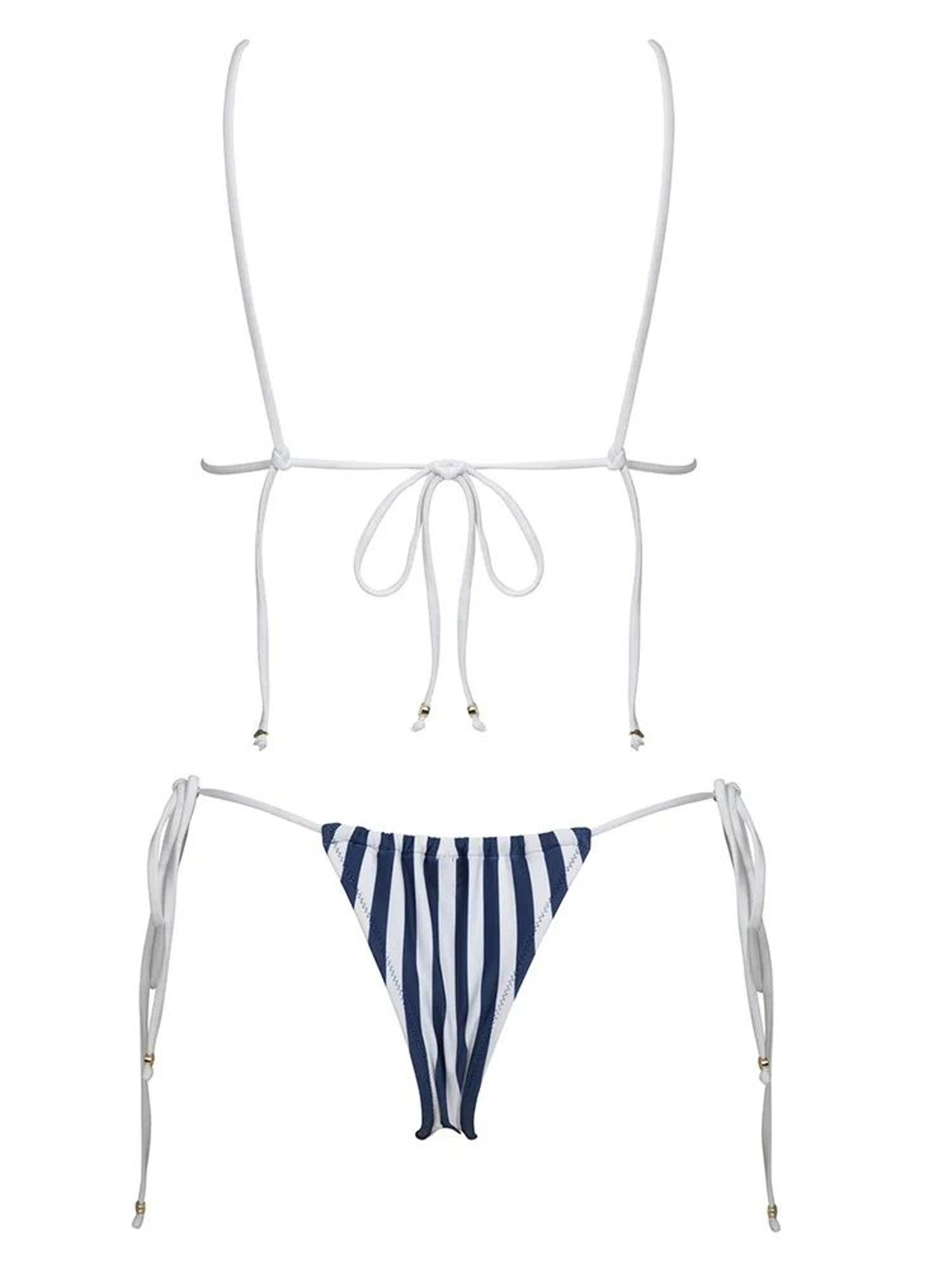 ZRTAK Striped Triangle Bikini Set Womens Micro Brazilian Swimwear 7