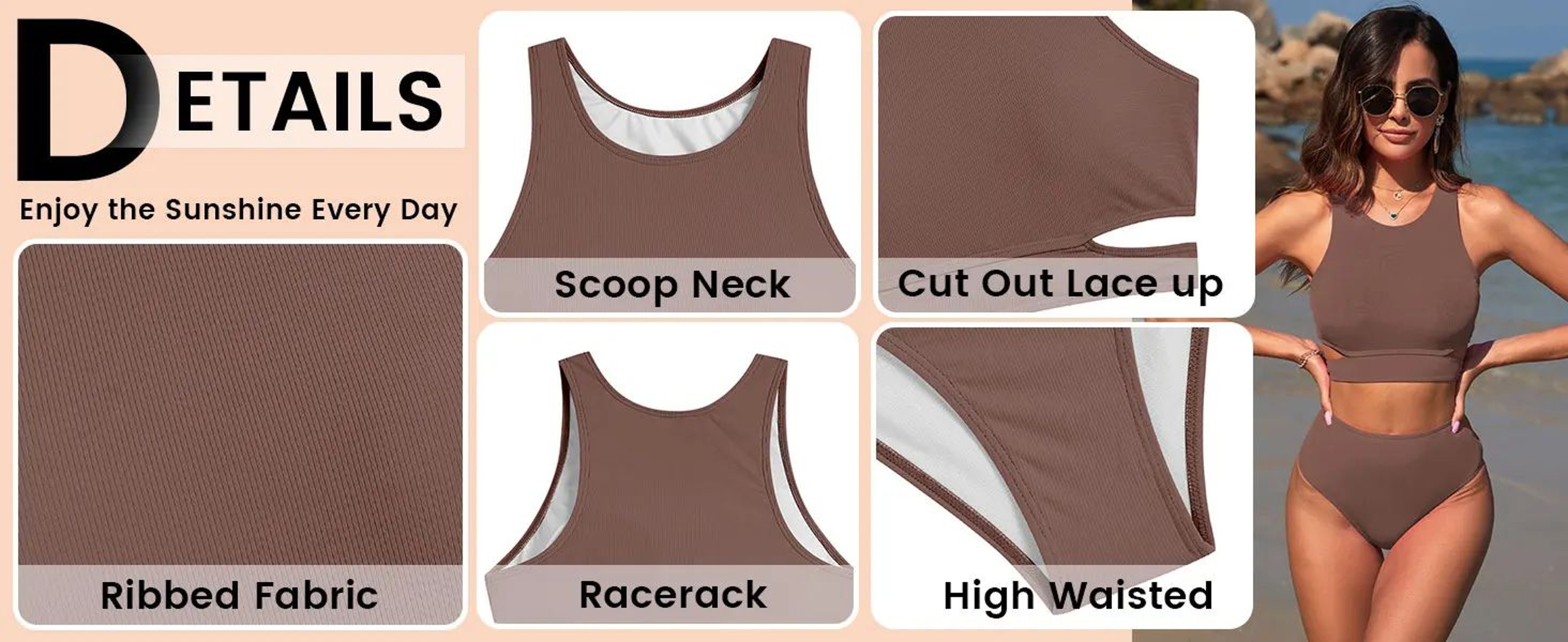 ZAFUL High Waisted Scoop Neck Bikini Set 9