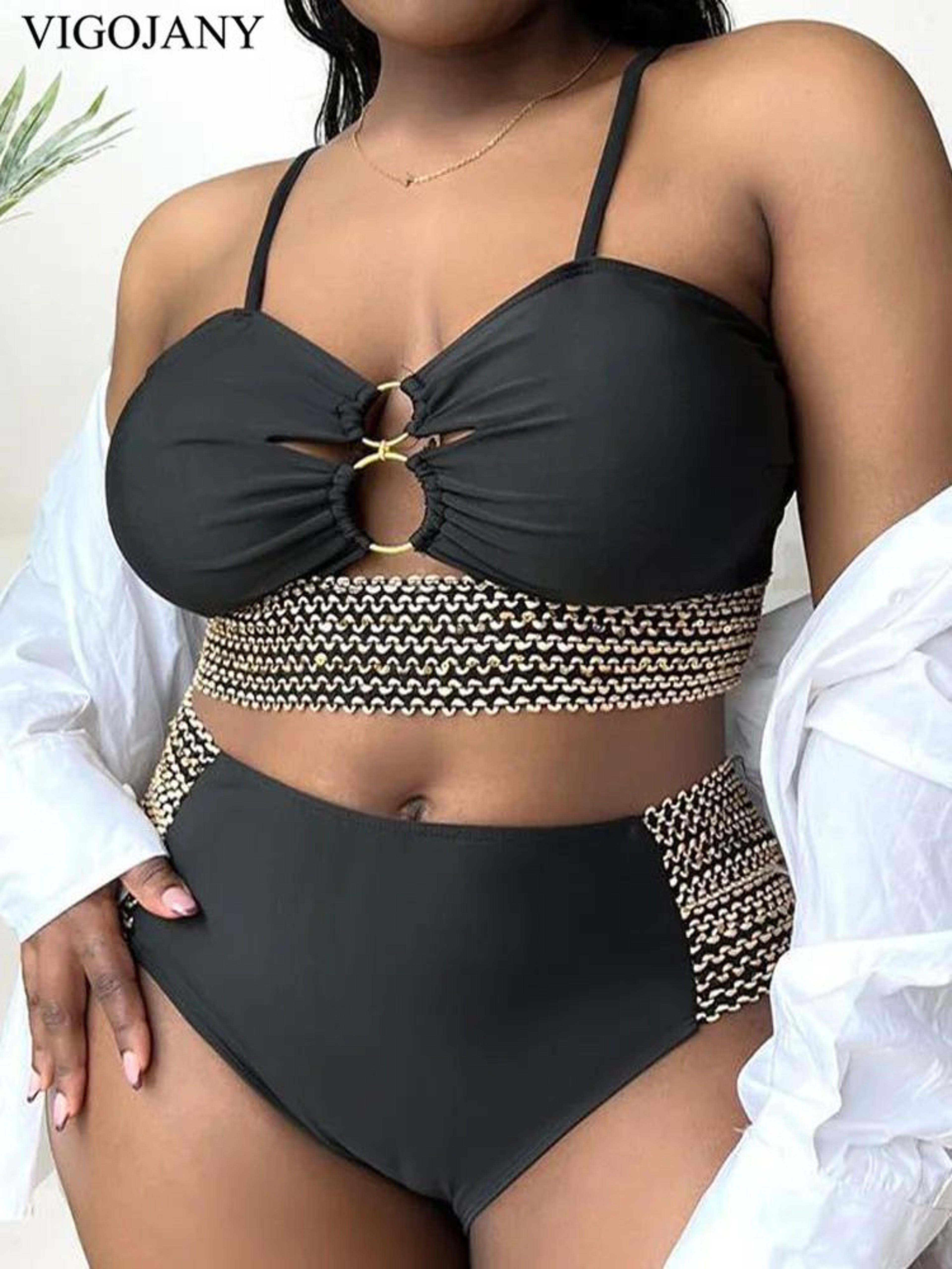 VigoJany Patchwork Hollow Plus Size Bikini Set 3