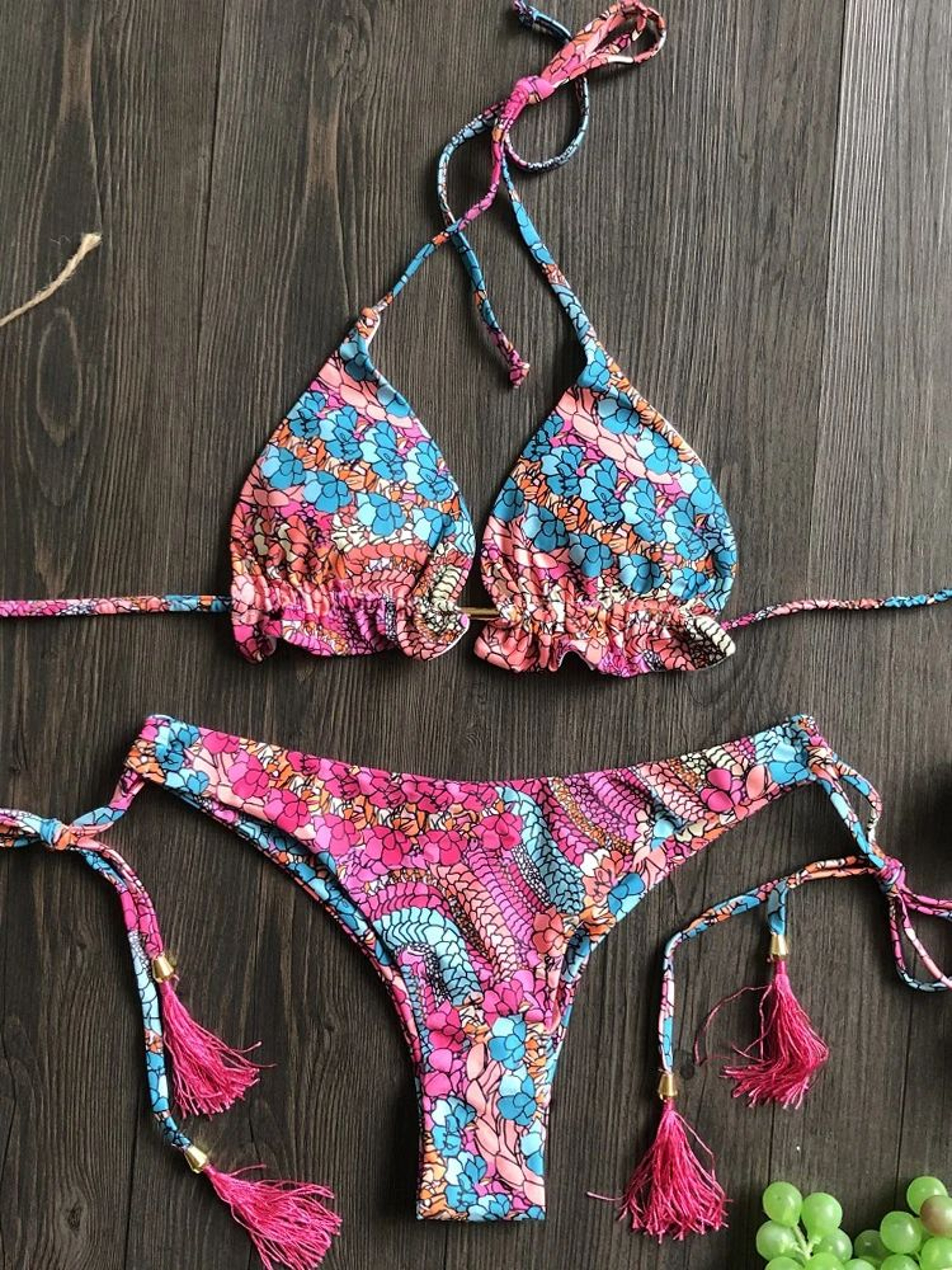 Floral Print Push Up String Bikini Set 2