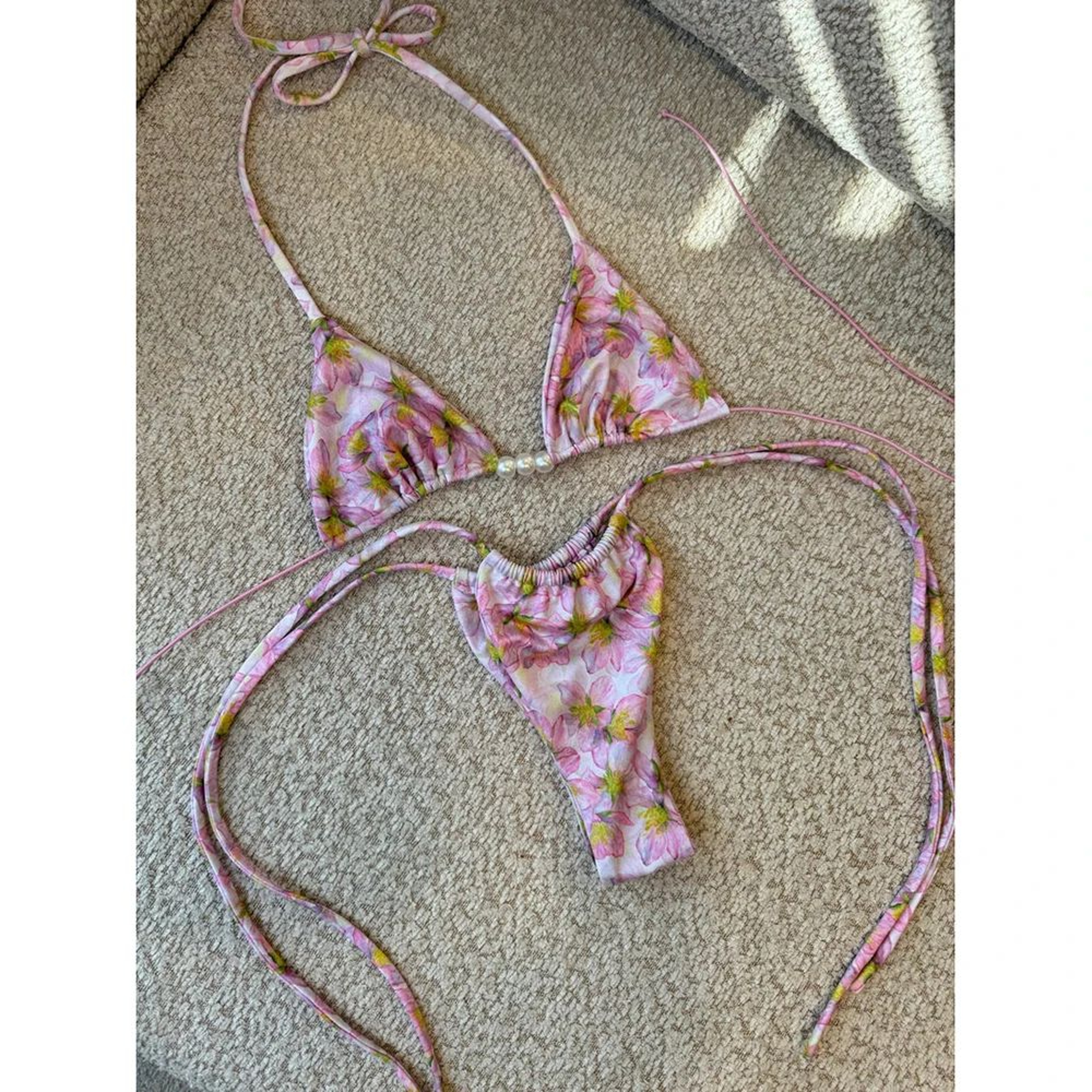 Luxury Pearl Halter Micro Brazilian Bikini Set 9
