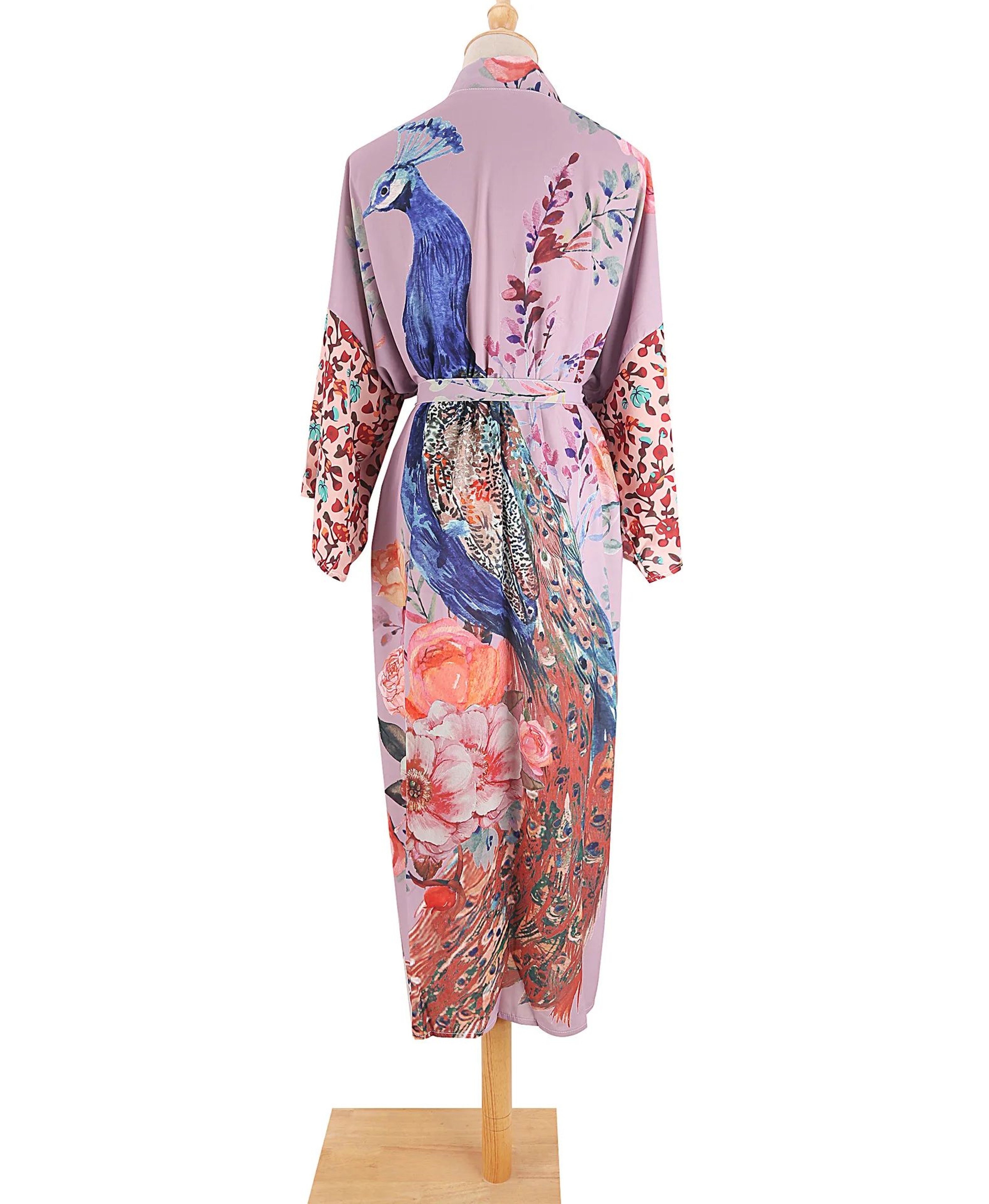 Peacock Print Belted Beach Kimono Cover Up 8