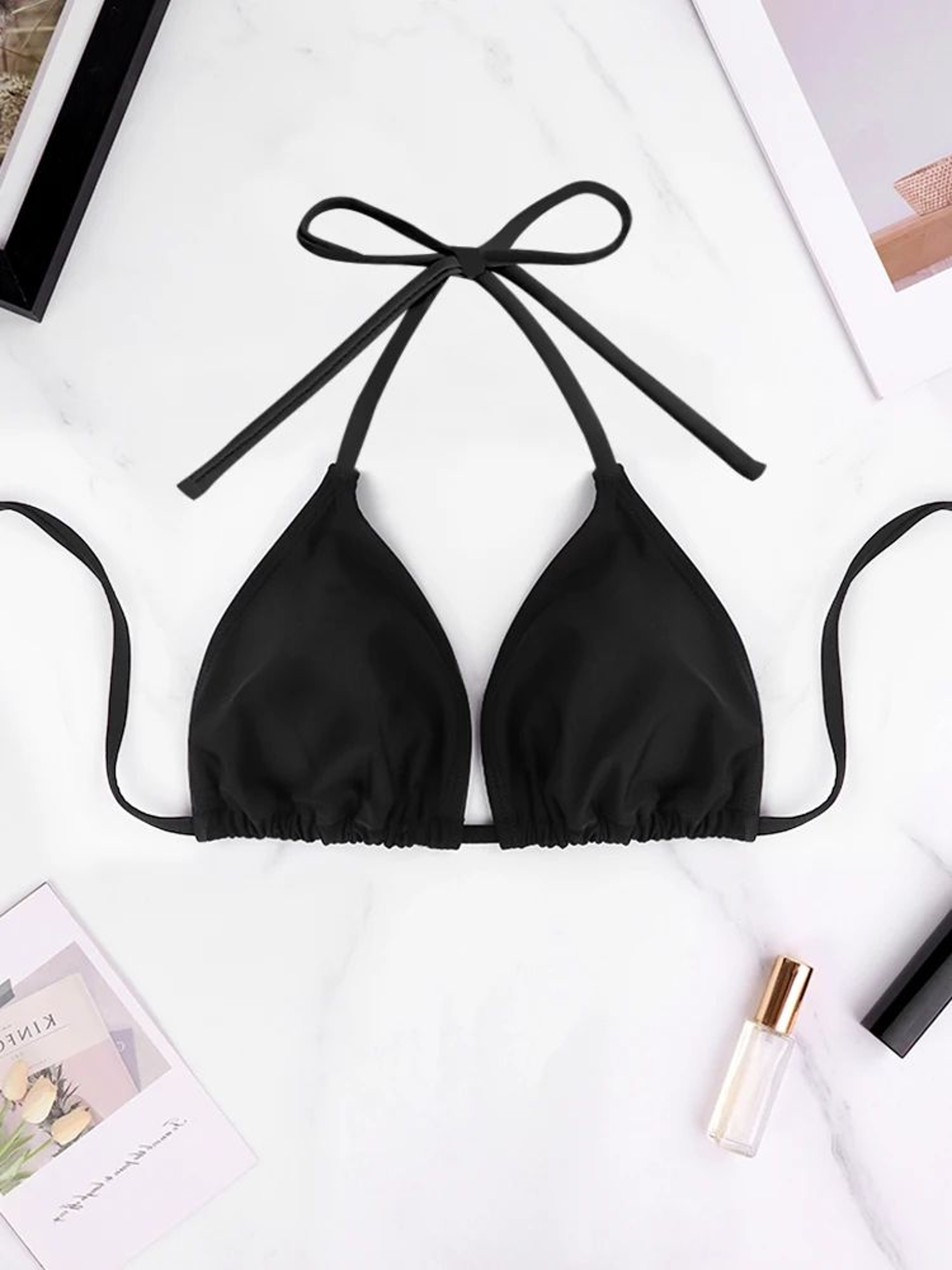 Solid Halter Bareback Bikini Top 0