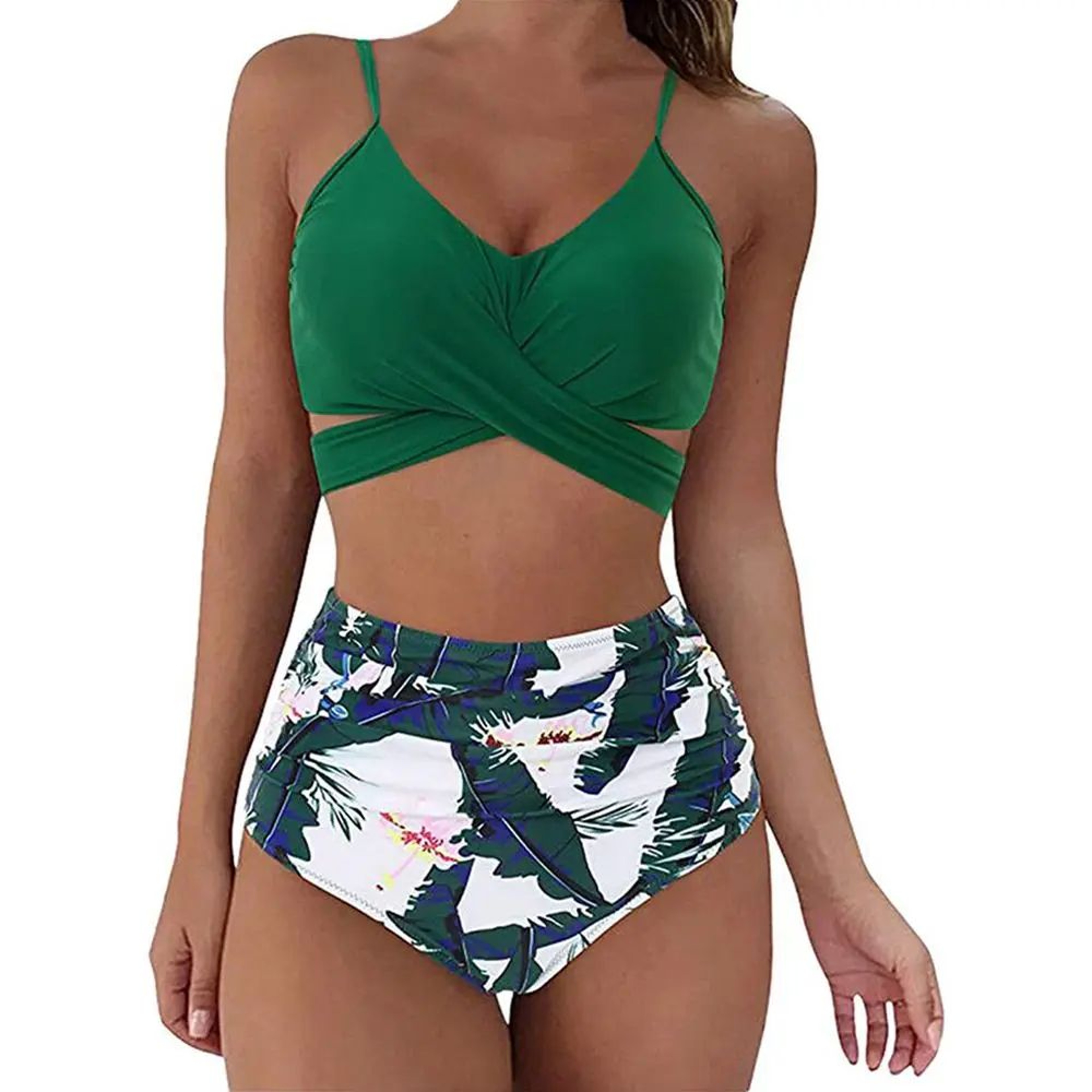 High Waisted Cross Front Bikini Set For Women 0