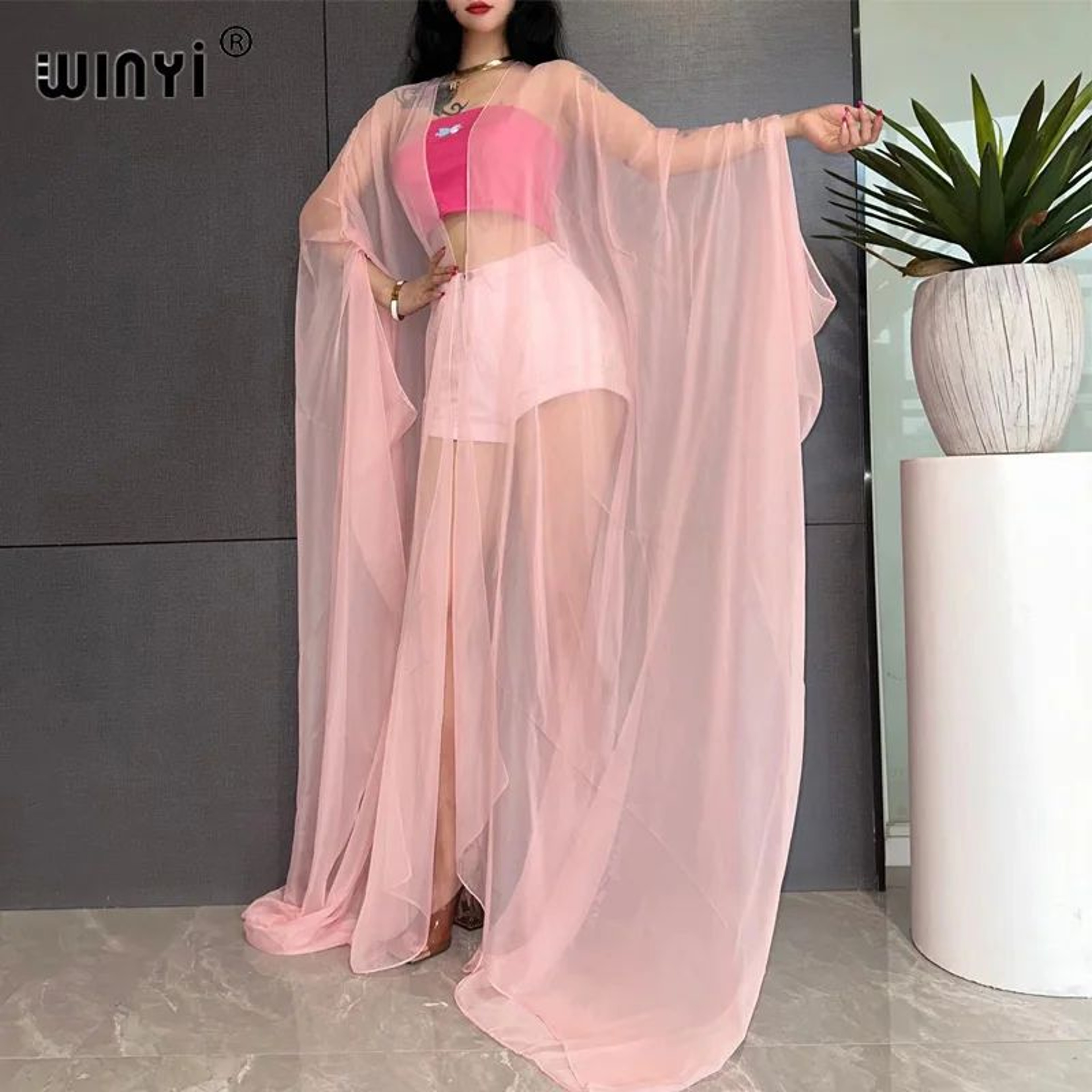 Sheer Monochrome Kimono Beach Cover Up 0