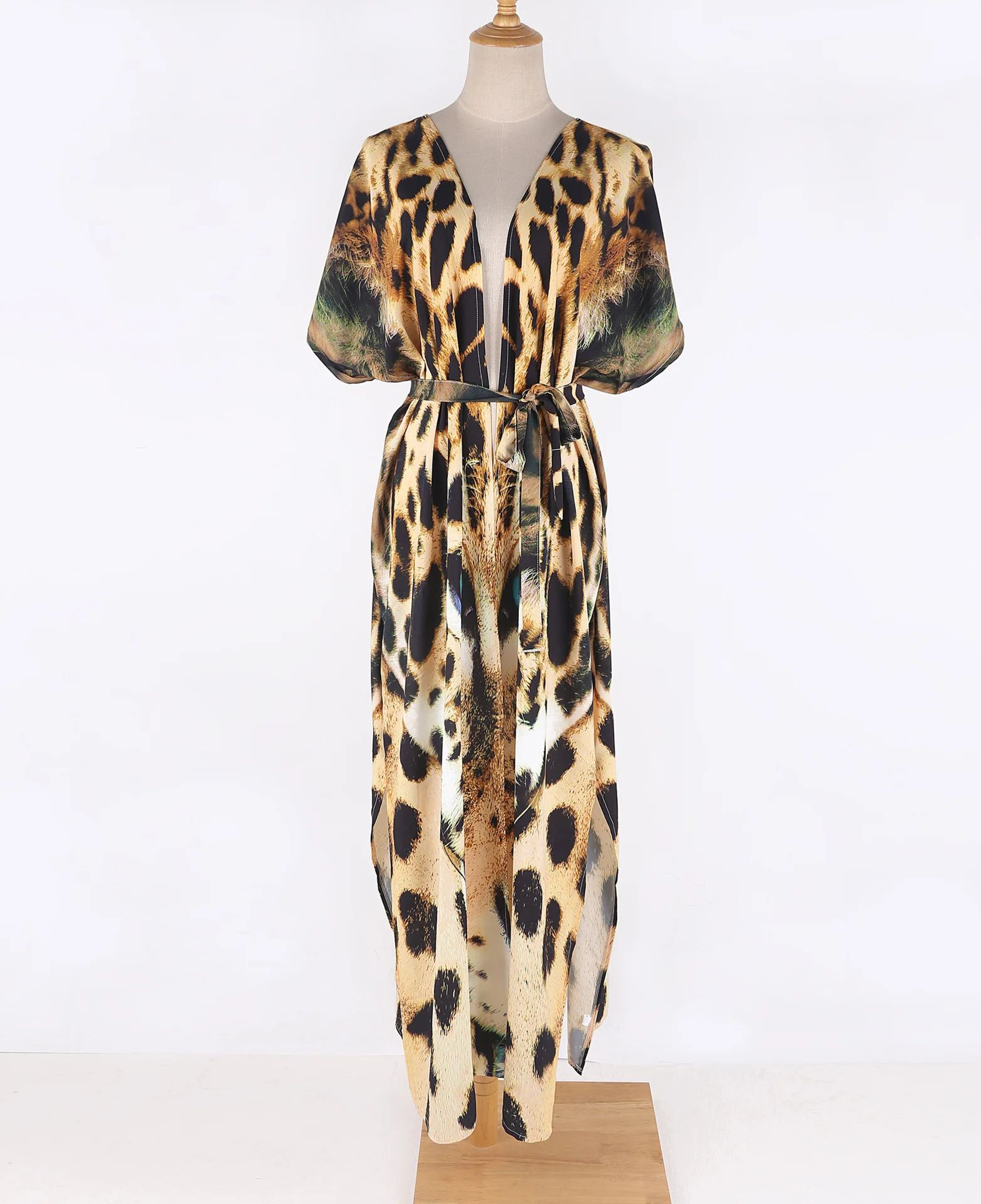 Tiger Print Long Kimono Beach Cover Up 3