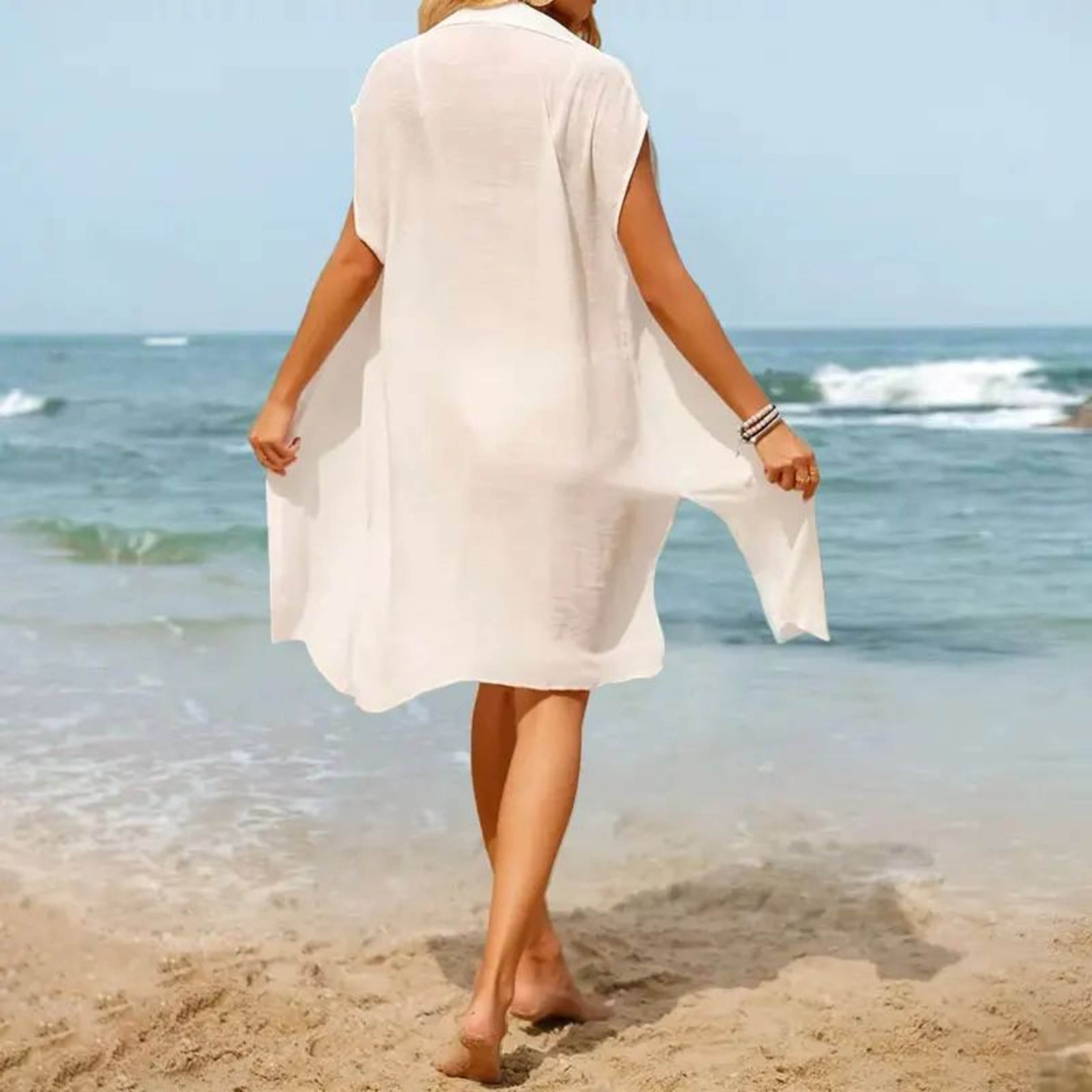 White Button Down Beach Cover Up Shirt 1