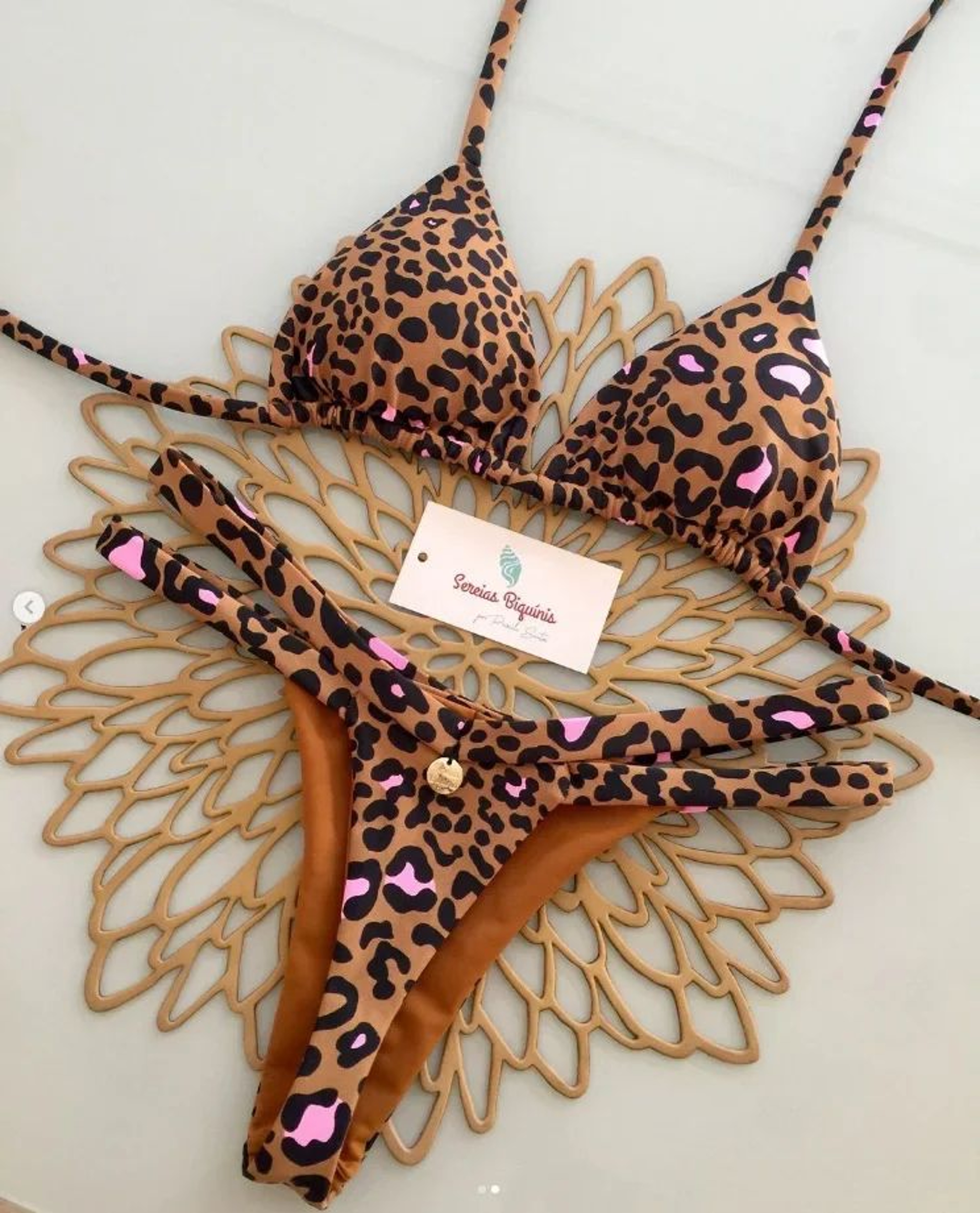 Printed Halter Lace Up Thong Bikini Set 2