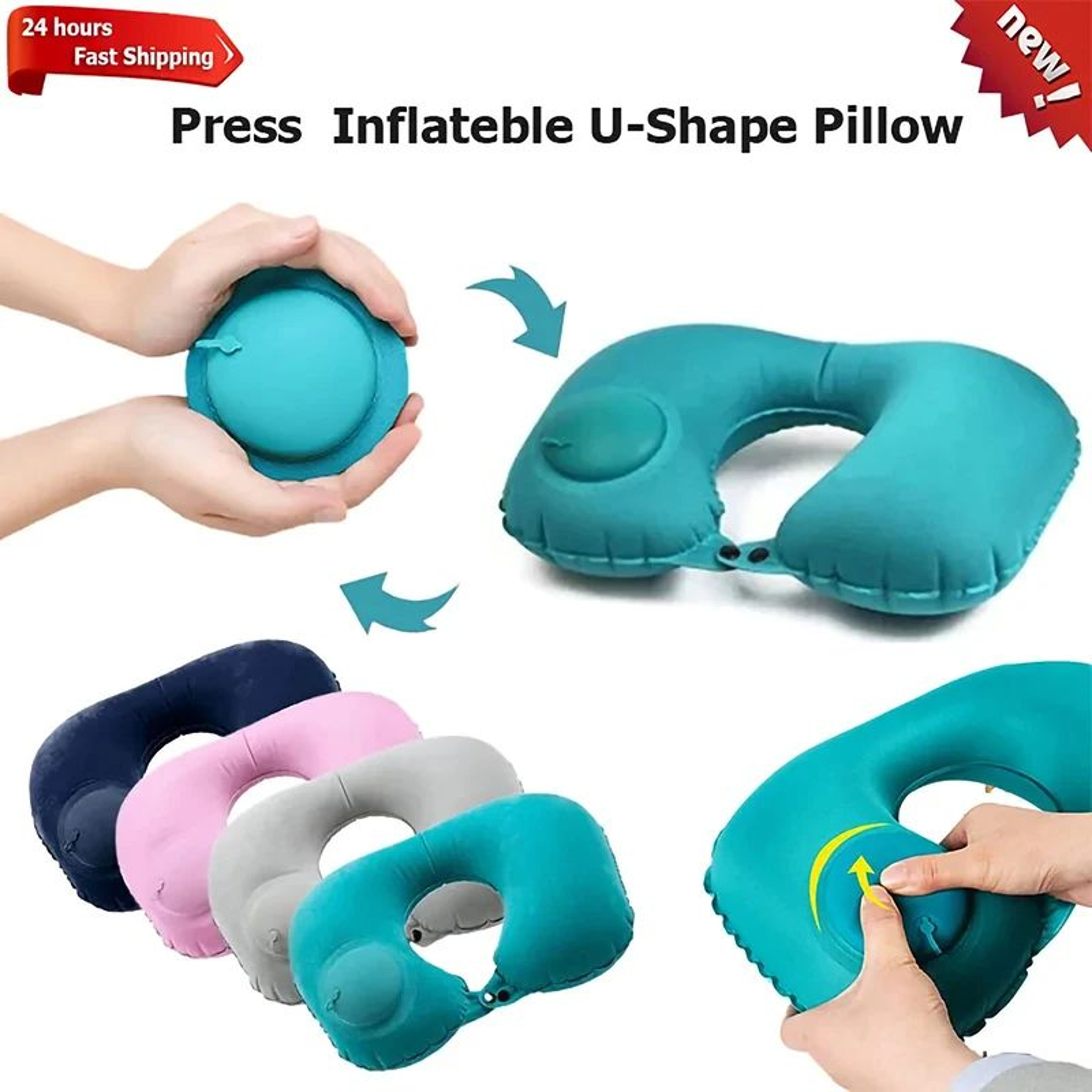 Inflatable UShaped Travel Neck Pillow Portable Comfort Cushion 10