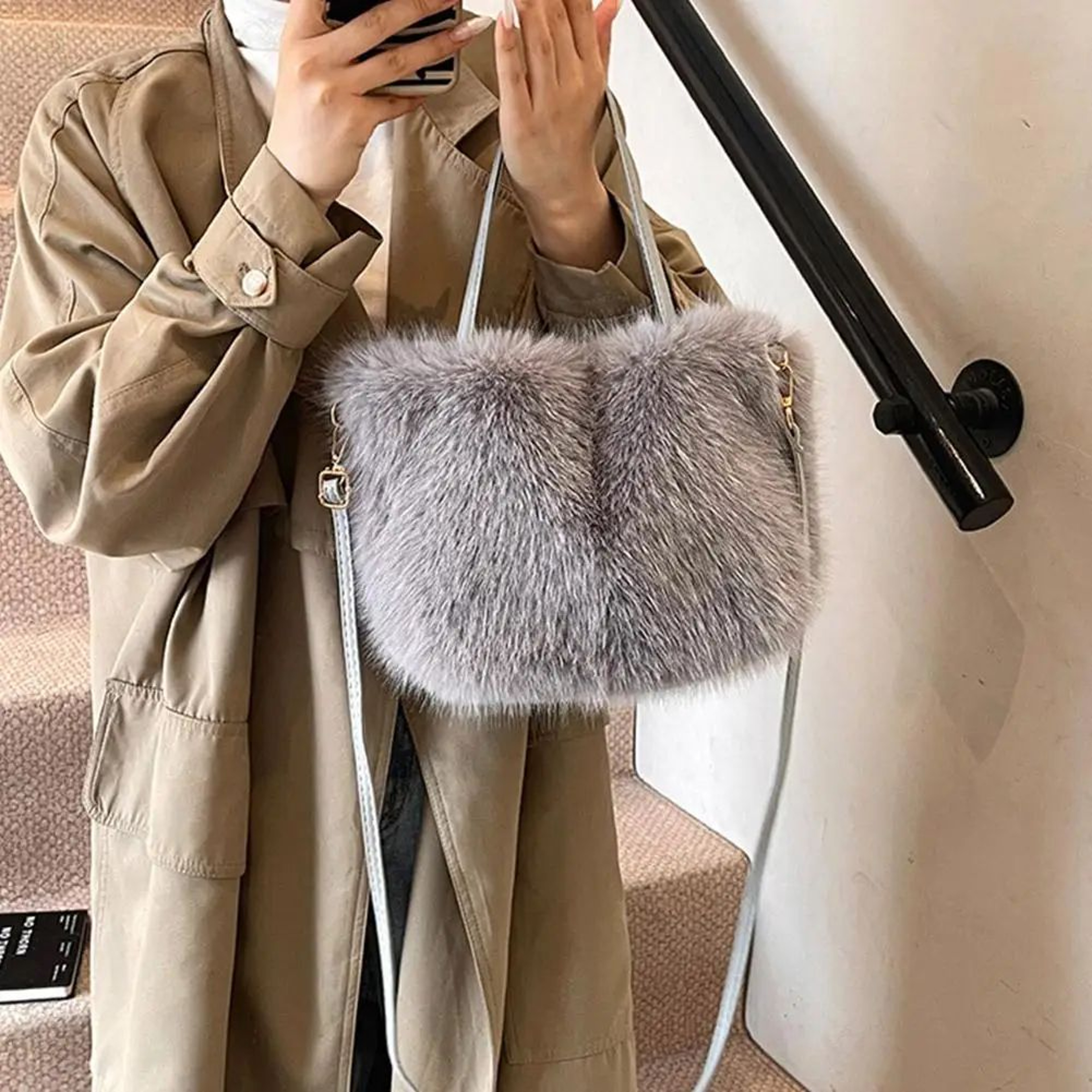 Plush Faux Fur Tote Shoulder Bag For Women 7