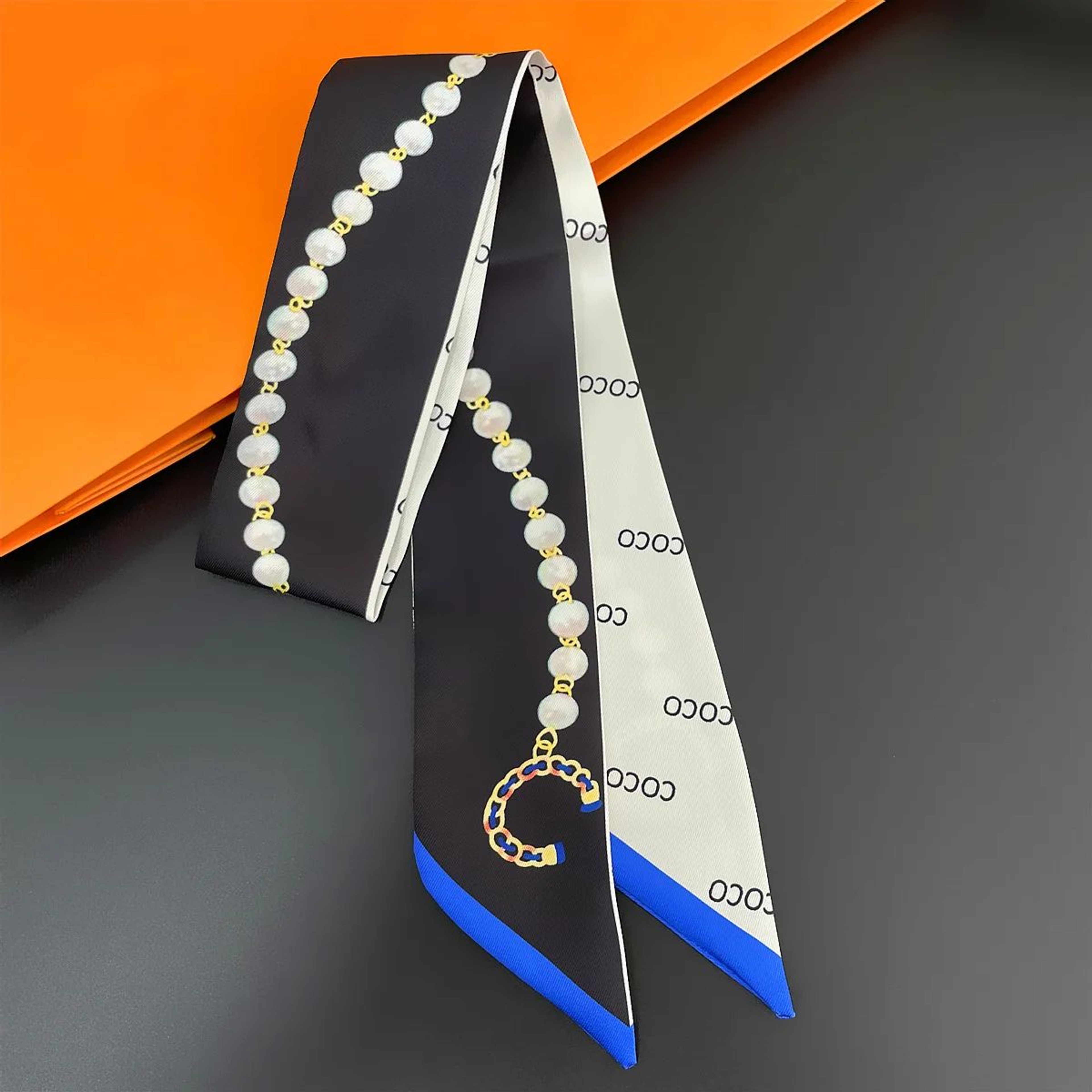 Elegant 5x90cm Black And White Silk Scarf Ribbon 9