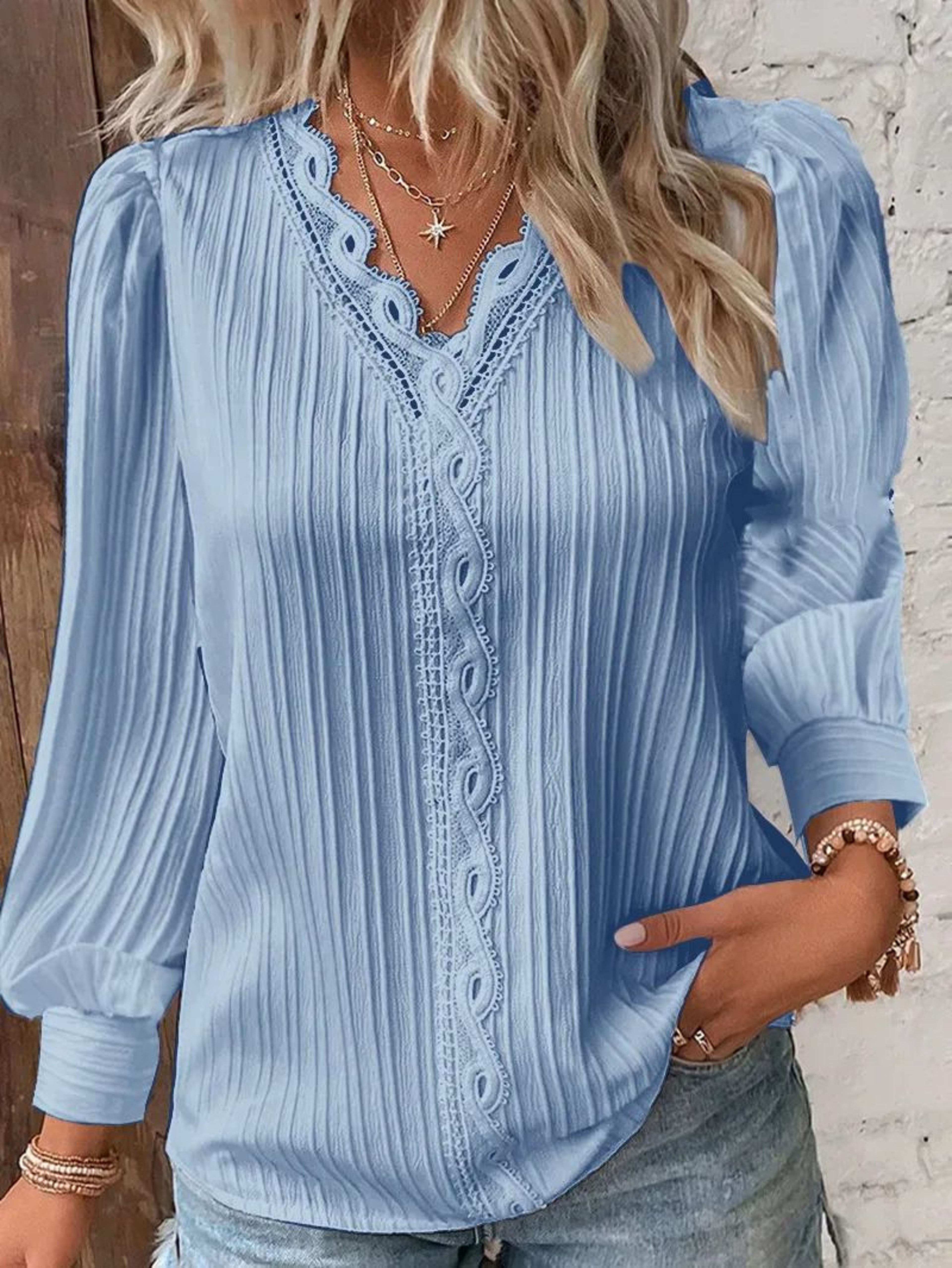 Elegant Summer Lace Patchwork V Neck Blouse 3