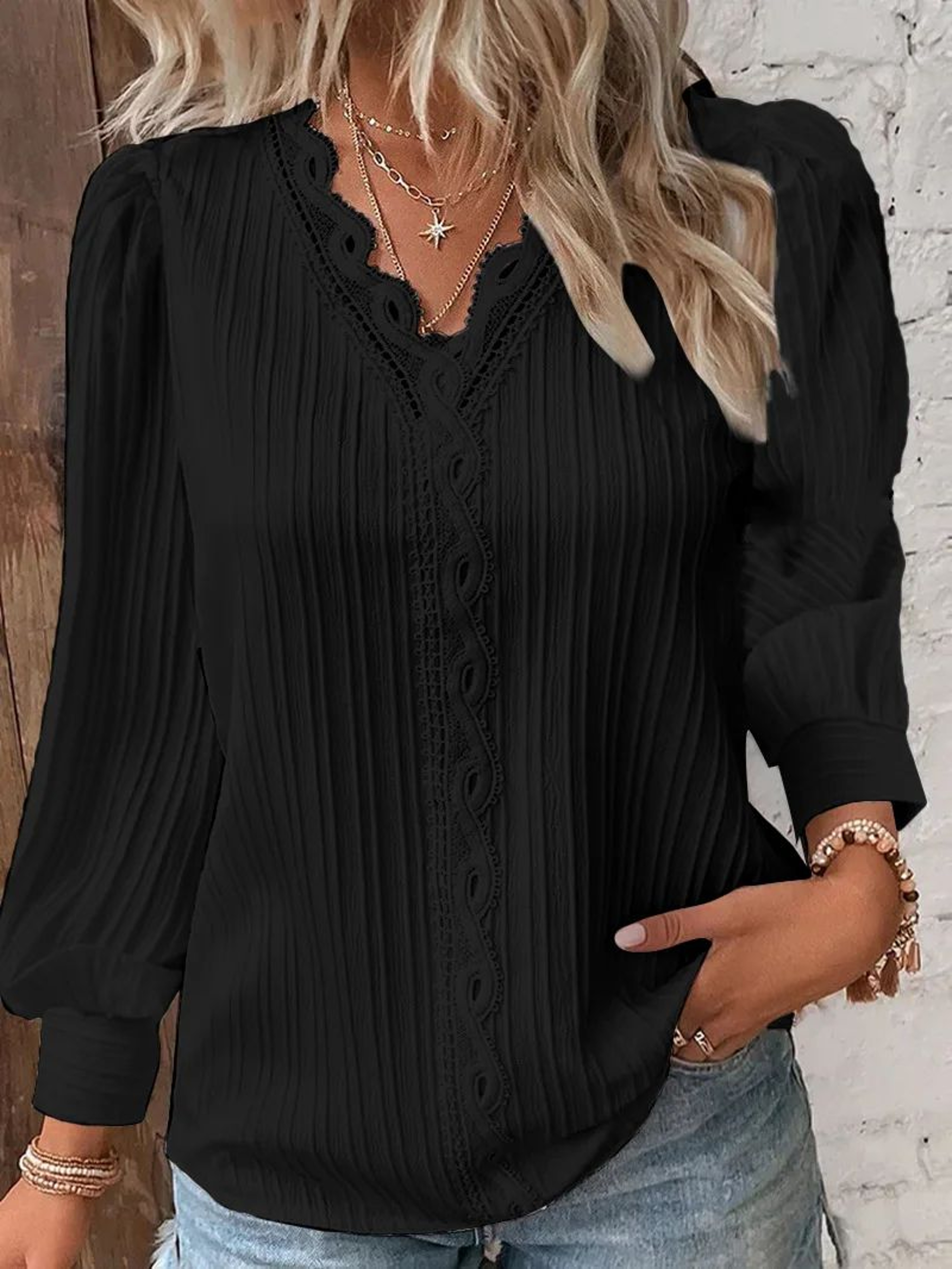 Elegant Summer Lace Patchwork V Neck Blouse 5