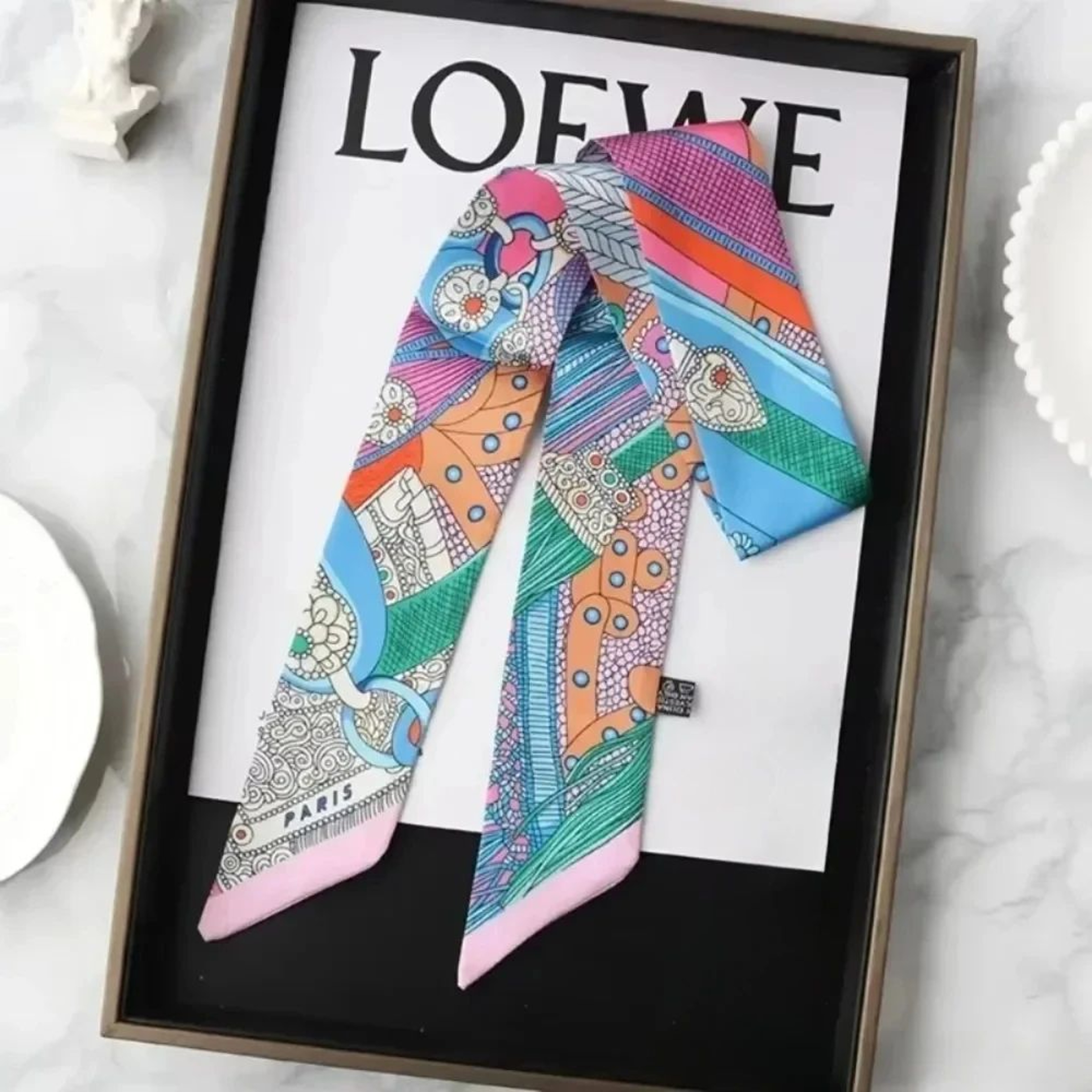 Retro Printed Imitation Silk Long Scarf 5
