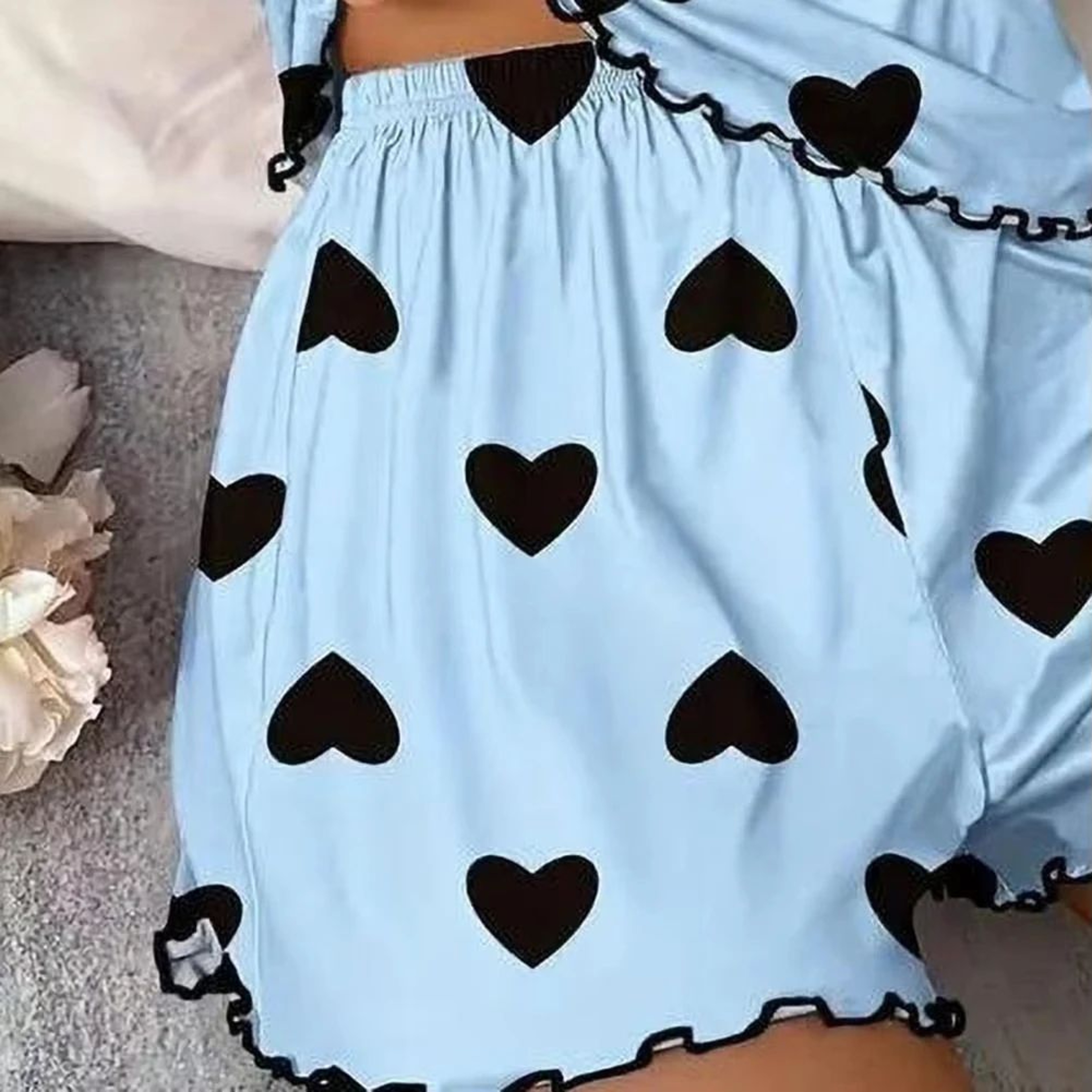 Womens Pink Heart Ice Silk Pajama Set 2