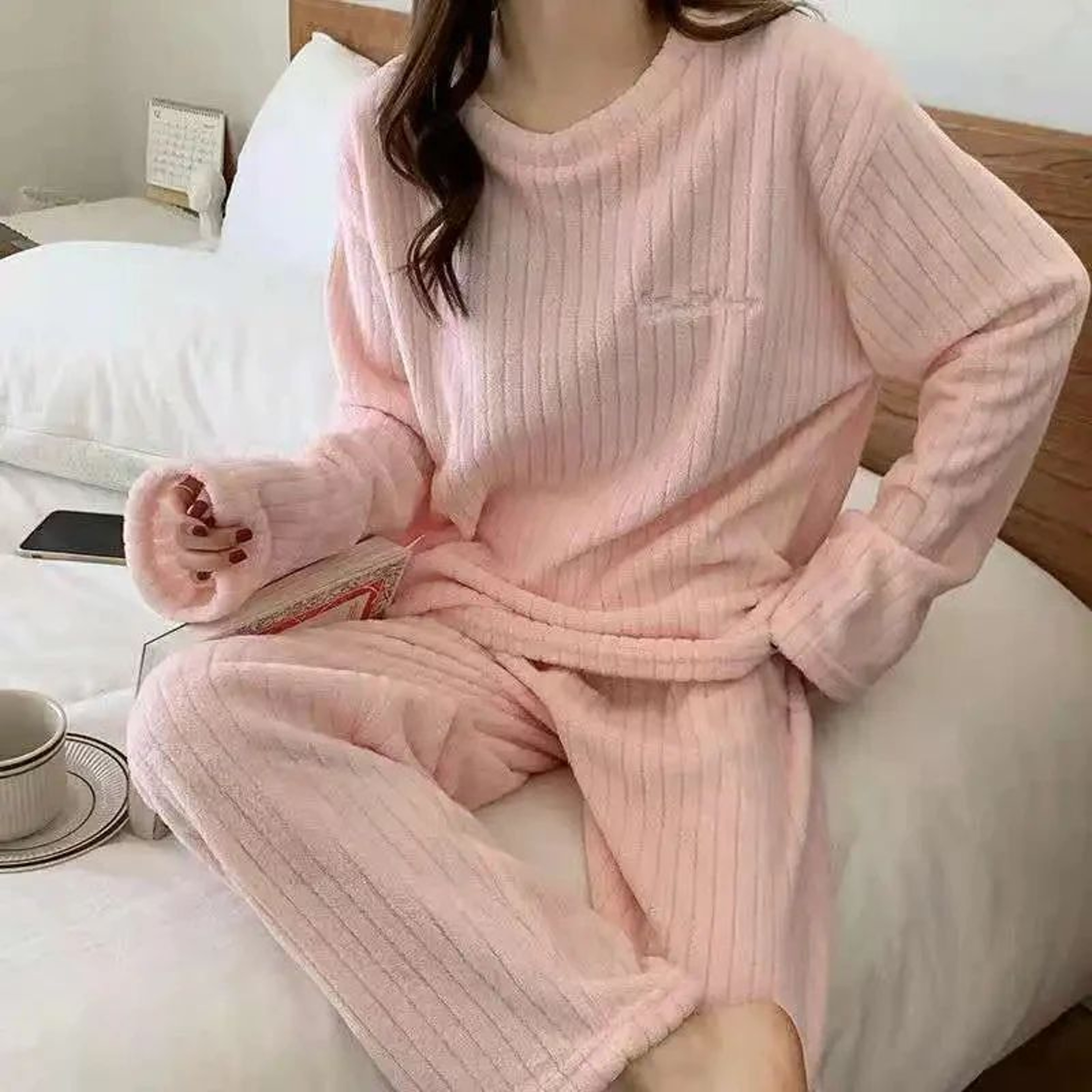 Women Winter Coral Velvet Thick Warm Pajama Set 9