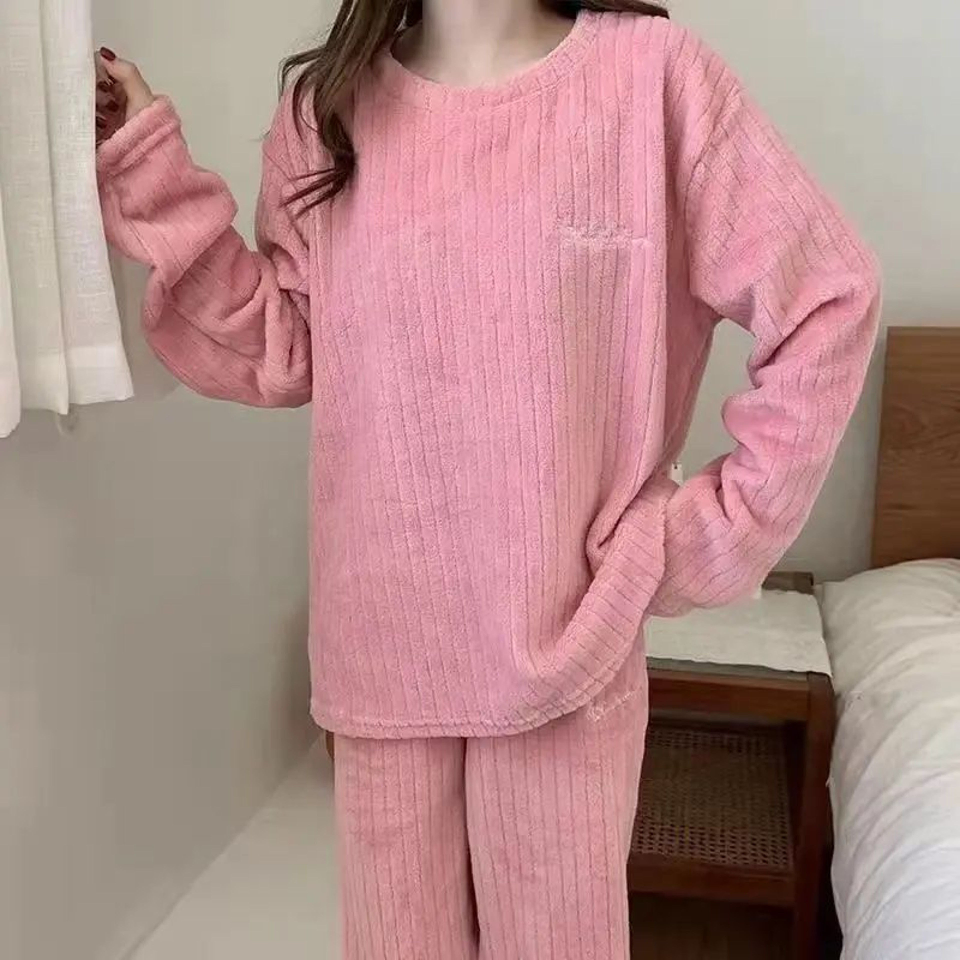 Women Winter Coral Velvet Thick Warm Pajama Set 10