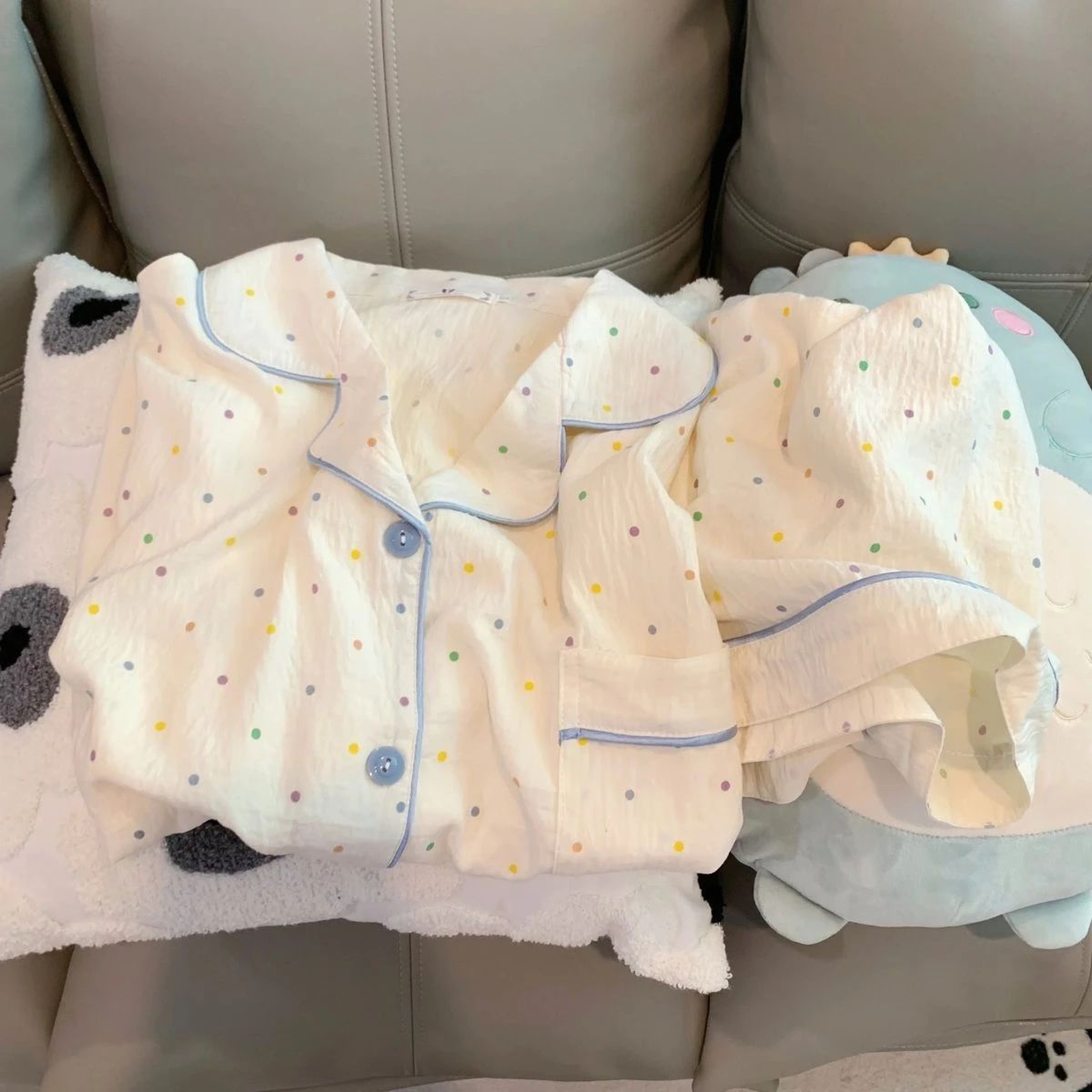 Women Polka Dot Cotton Pajama Set With Top And Shorts 1