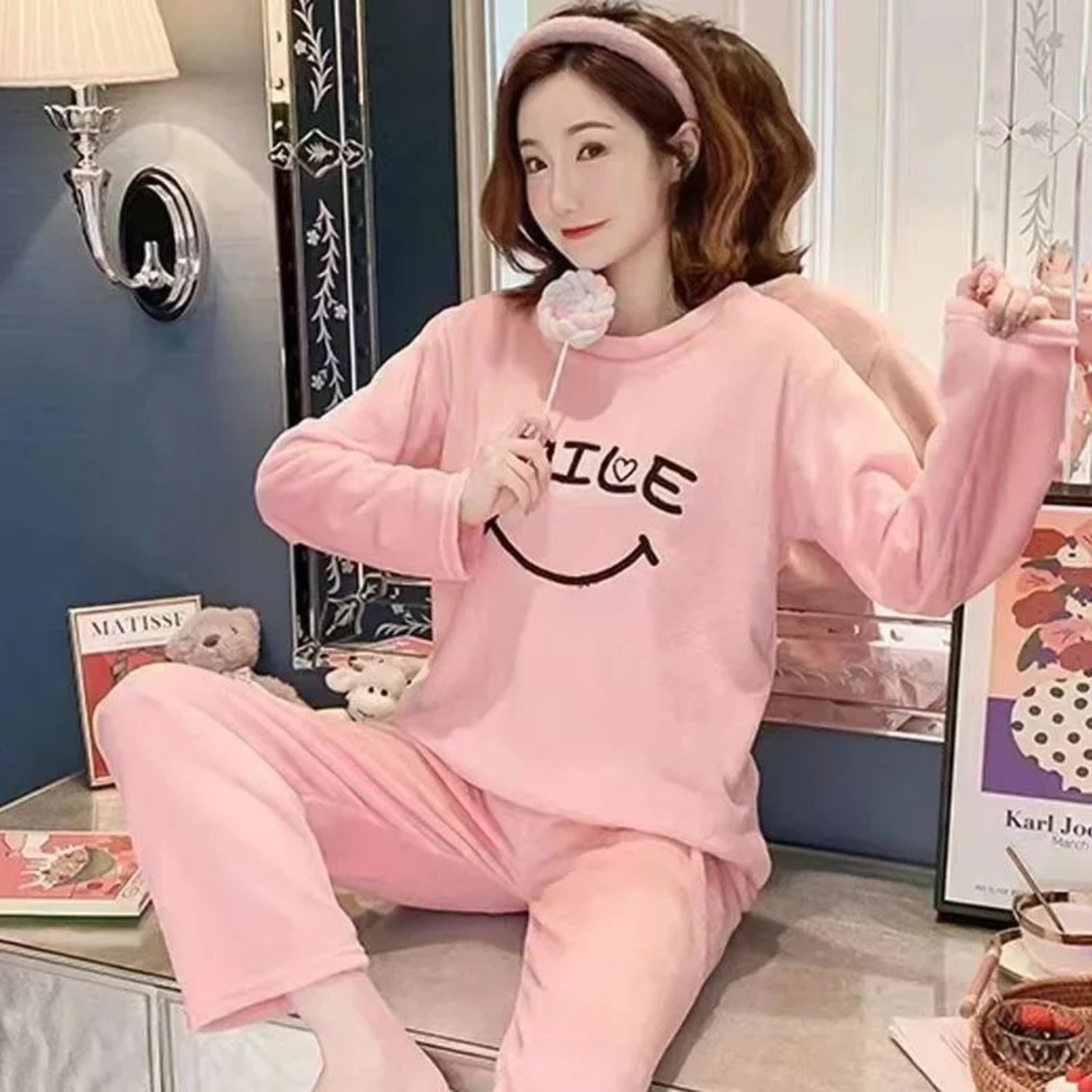 Women Plus Size Coral Velvet Winter Pajama Set 3