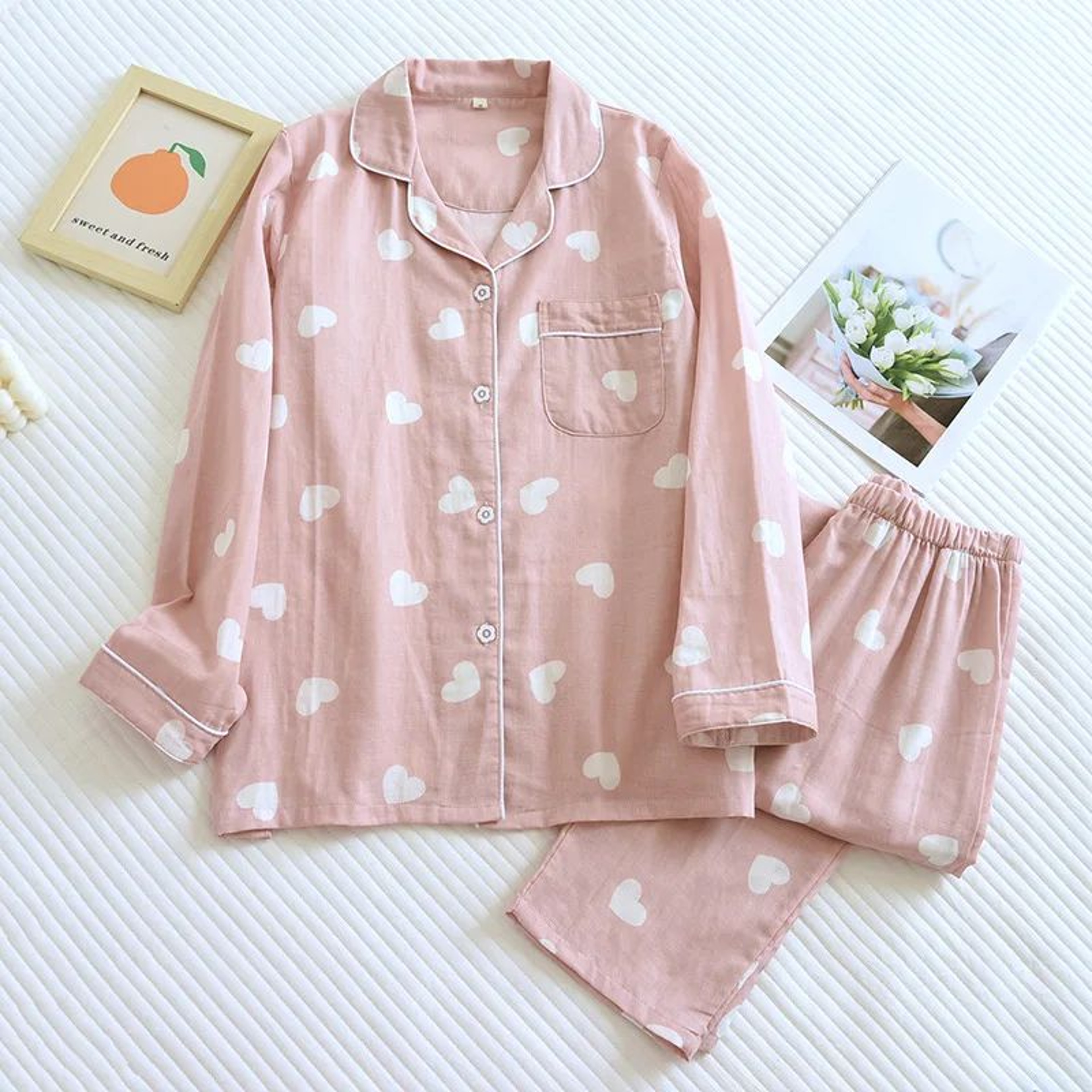 Women 100 Percent Cotton Long Sleeve Pajama Set 7