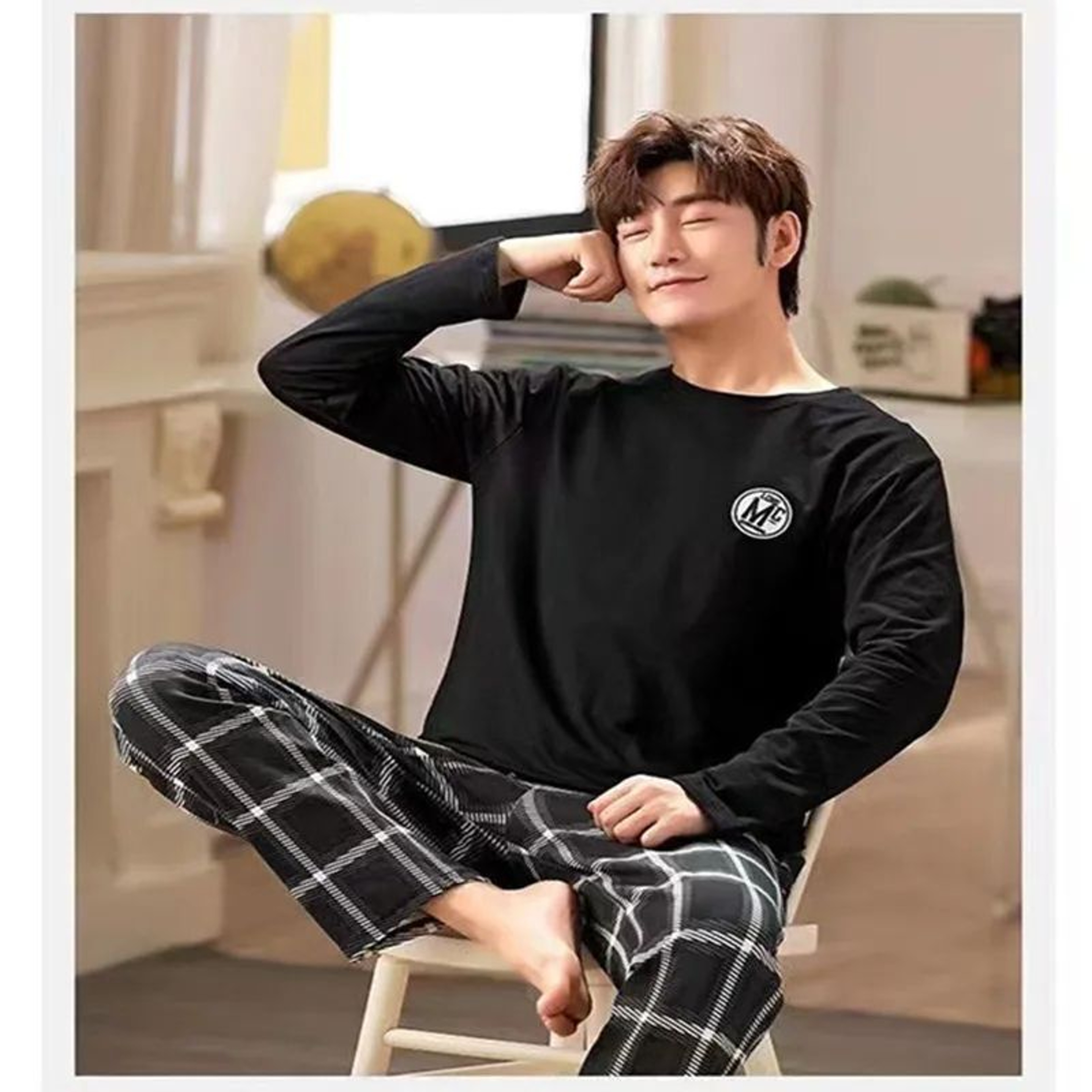 Men Striped Long Sleeve Pajama Set Spring Winter 3