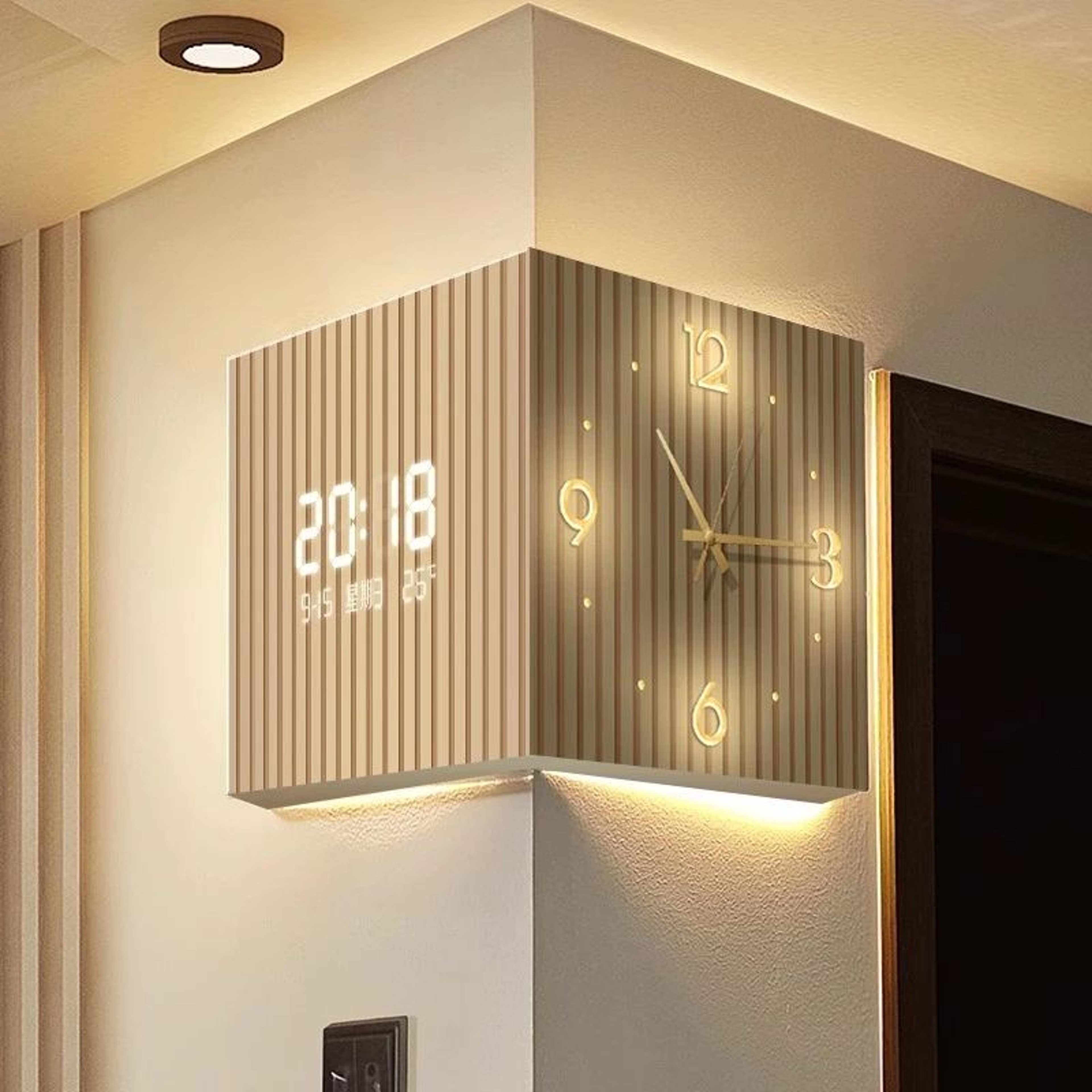 Modern DualSided Corner Wall Clock 0