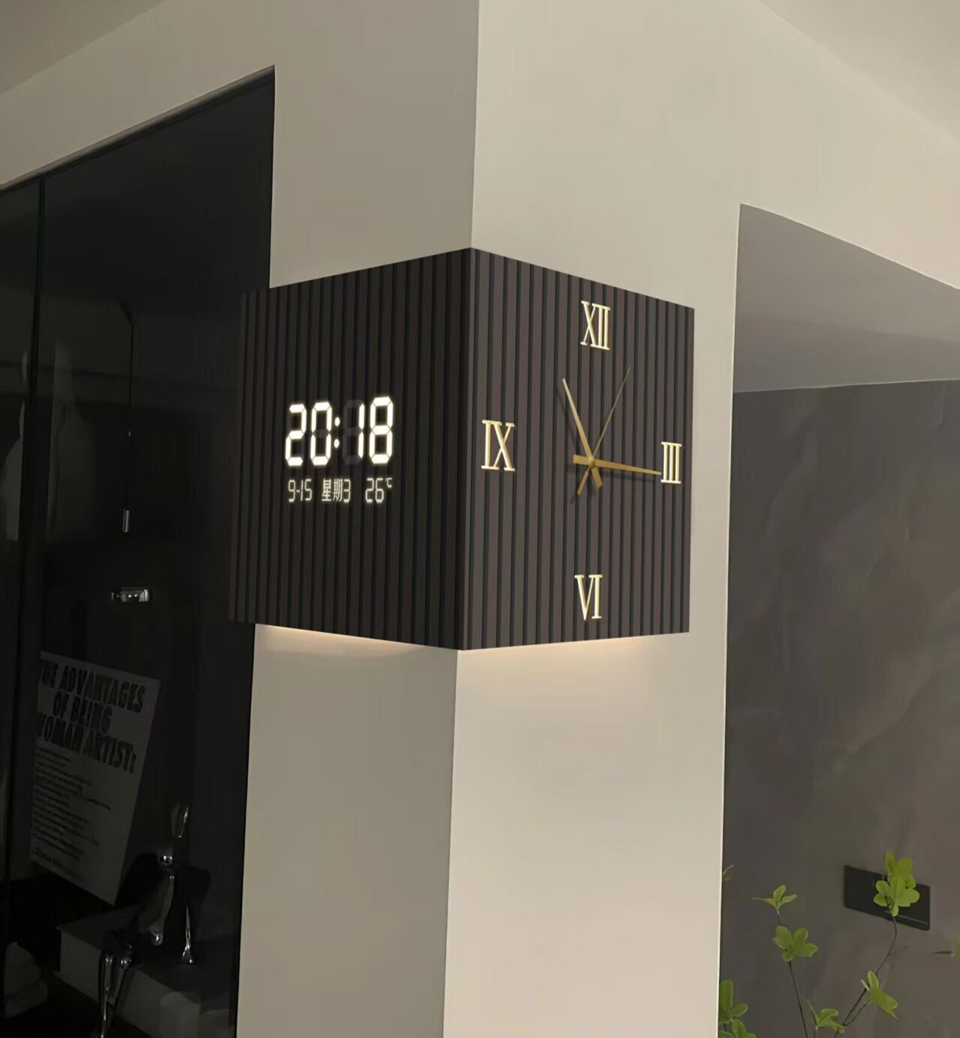 Modern DualSided Corner Wall Clock 6