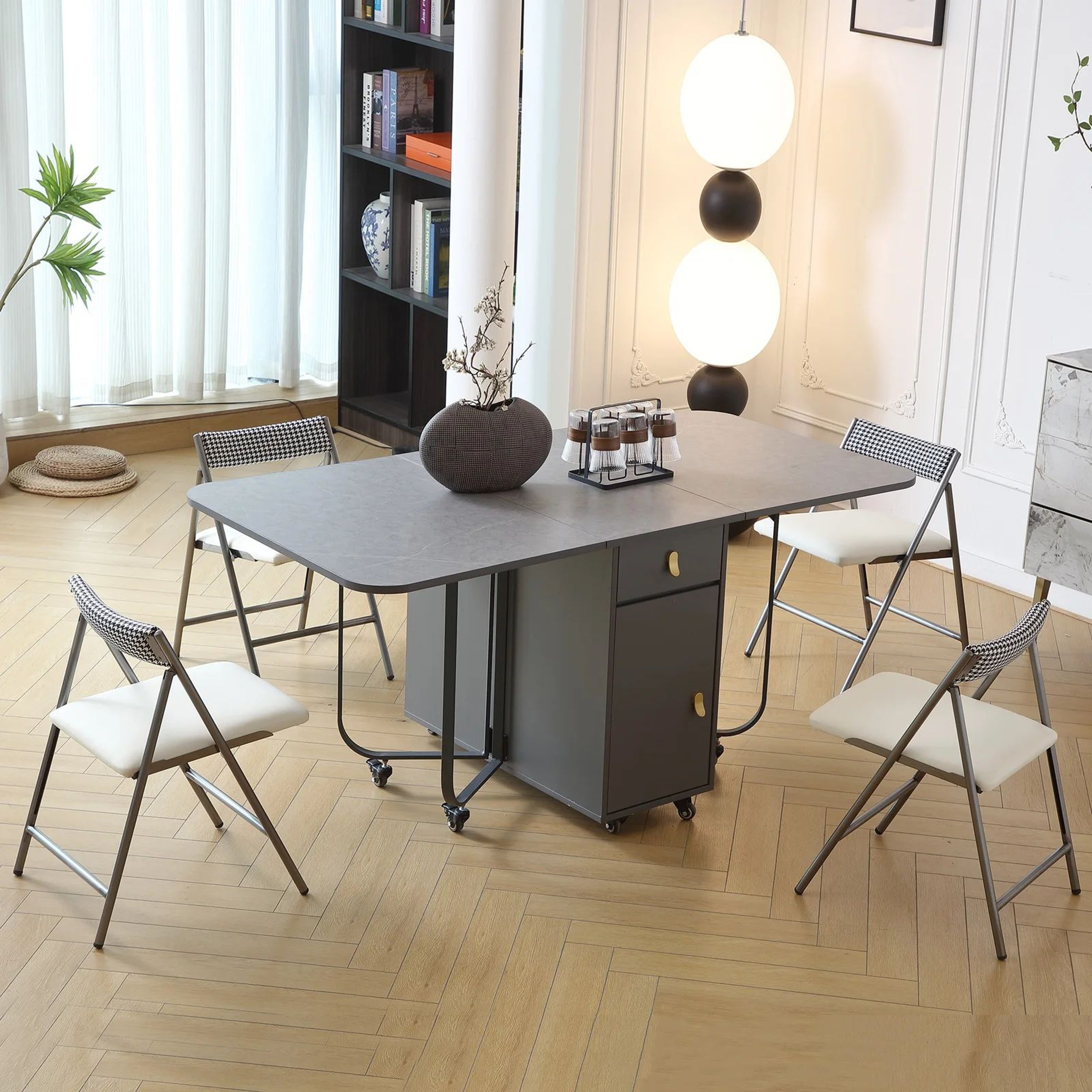 Folding Rectangle Dining Table With Chairs Set 1