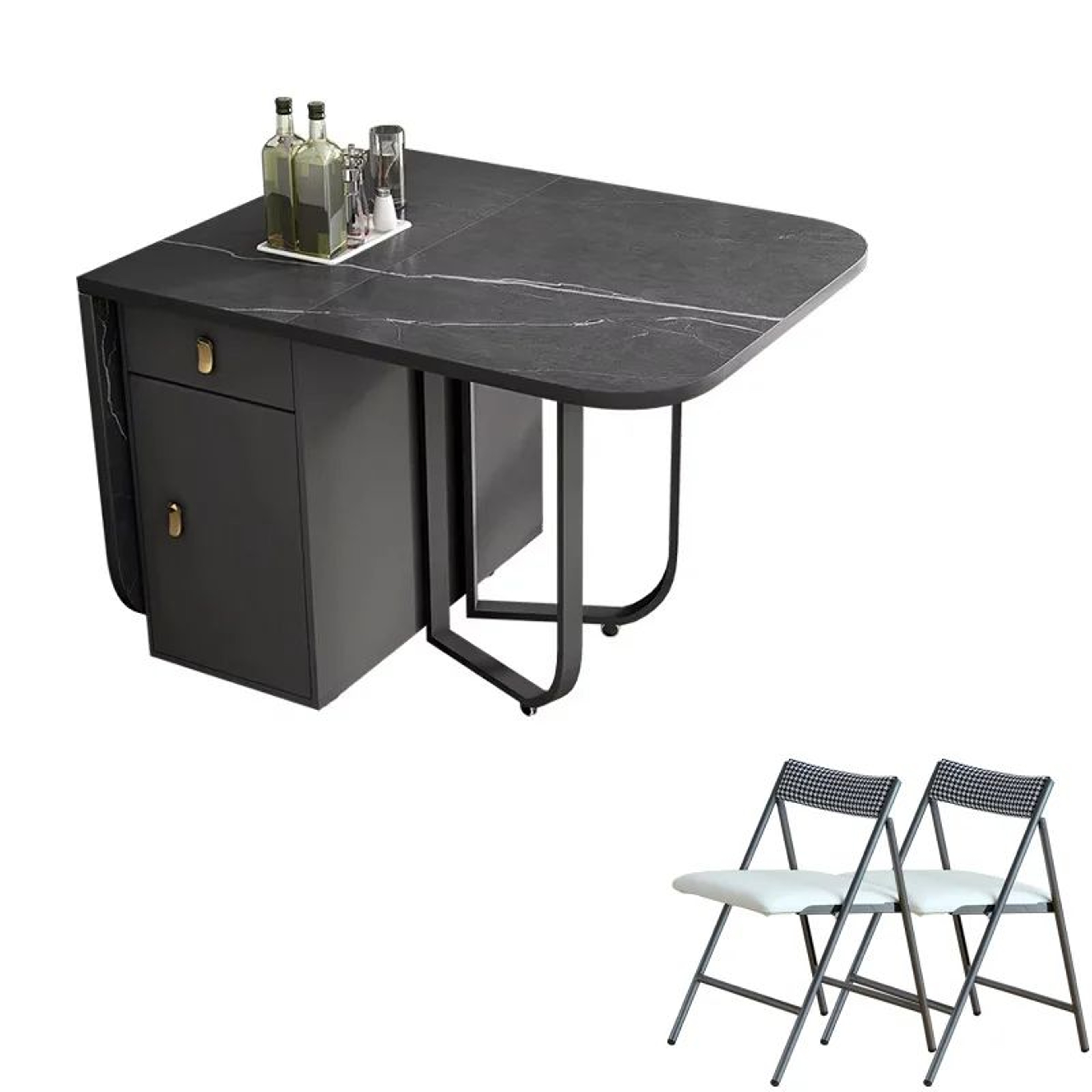 Folding Rectangle Dining Table With Chairs Set 10