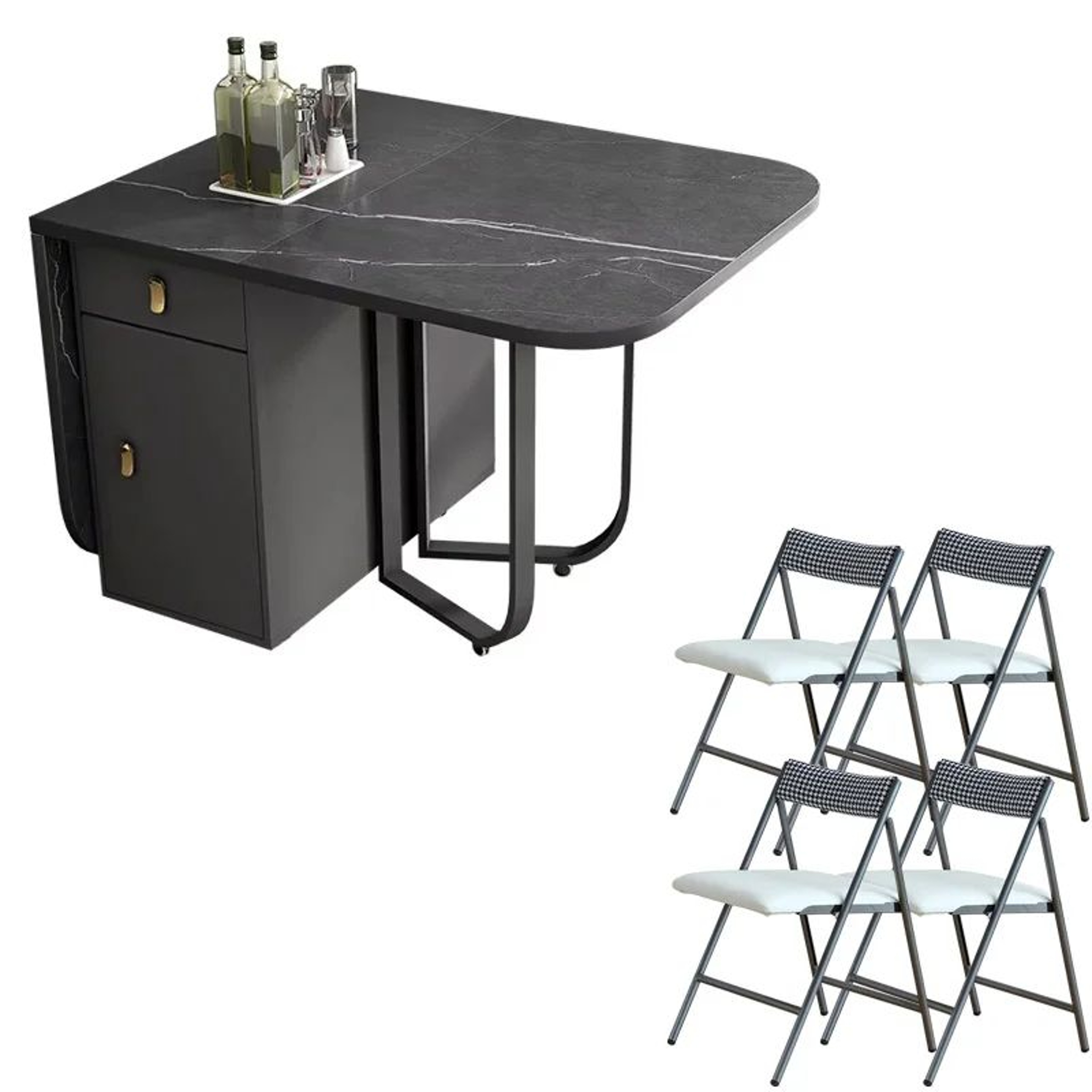 Folding Rectangle Dining Table With Chairs Set 11