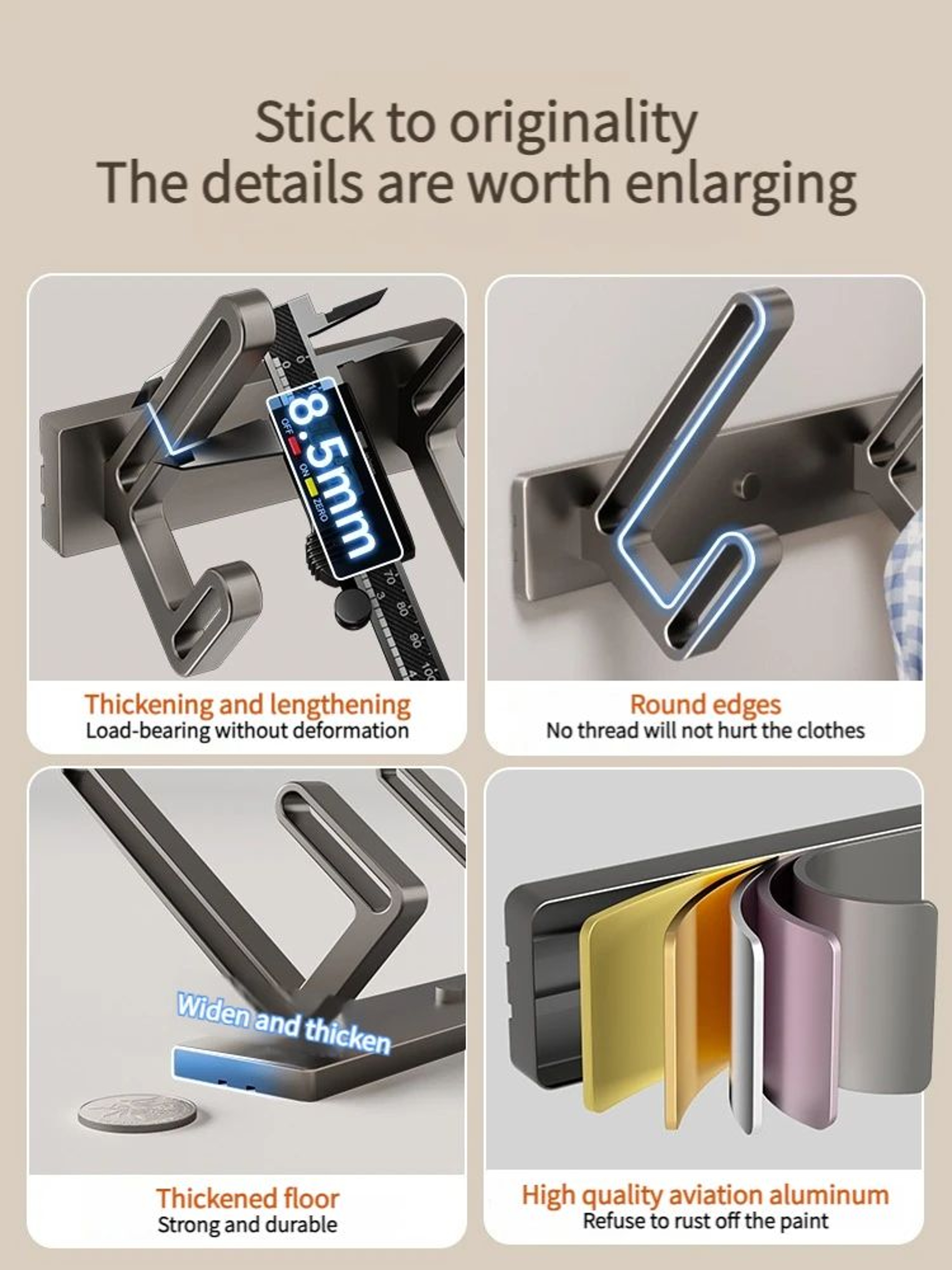 No Drill Aluminum Wall And Door Hook 4