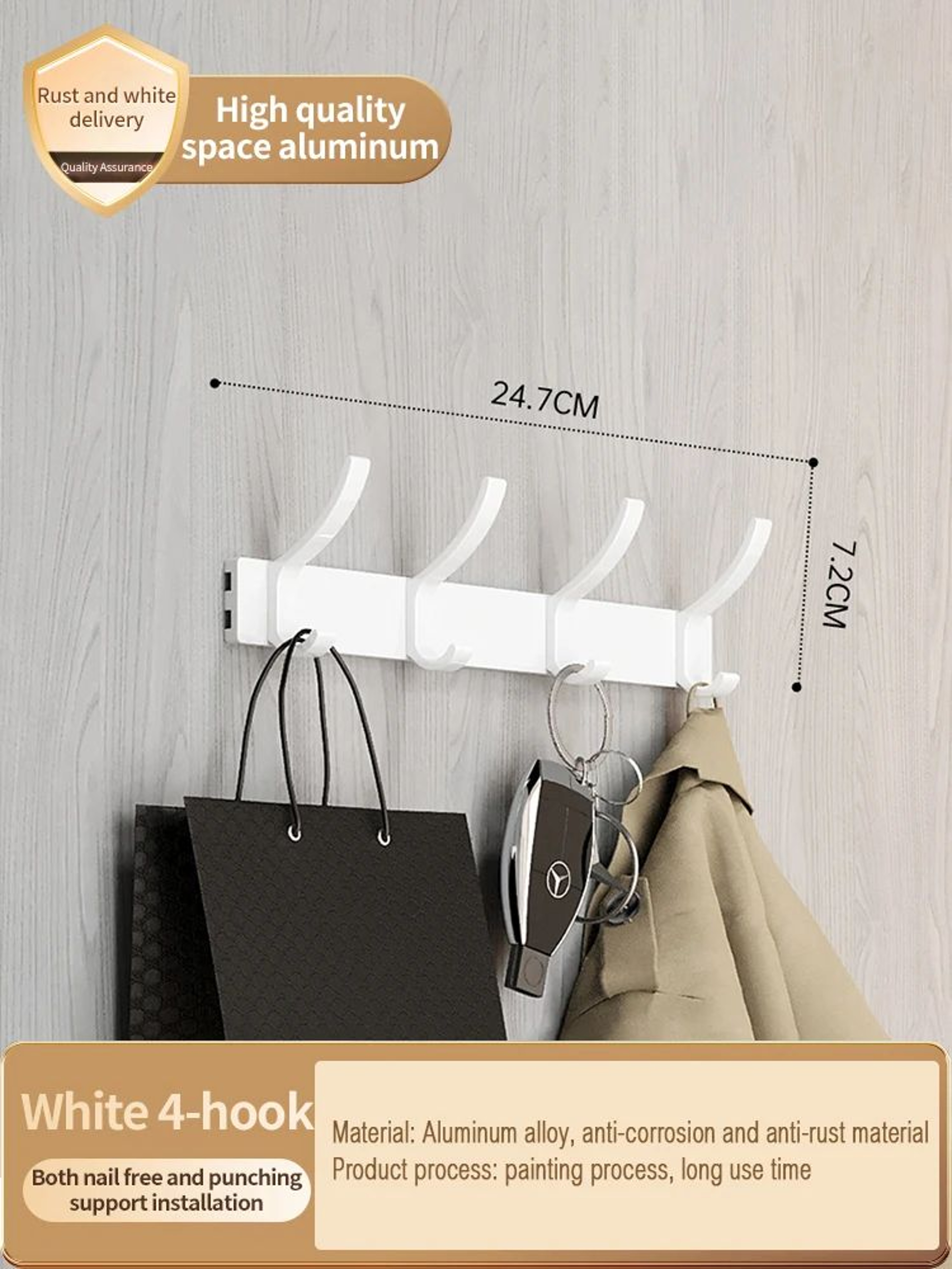 No Drill Aluminum Wall And Door Hook 23