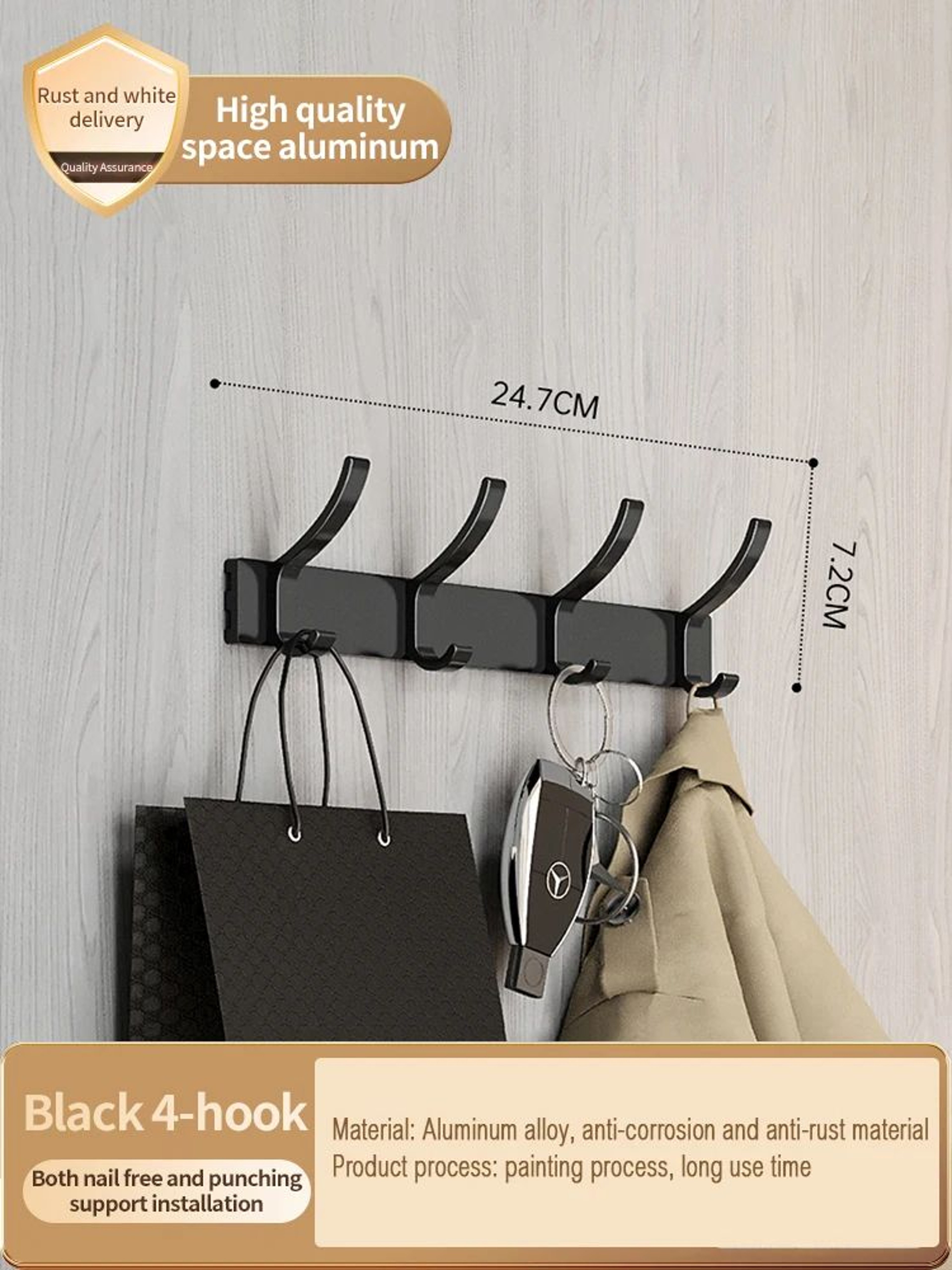 No Drill Aluminum Wall And Door Hook 25