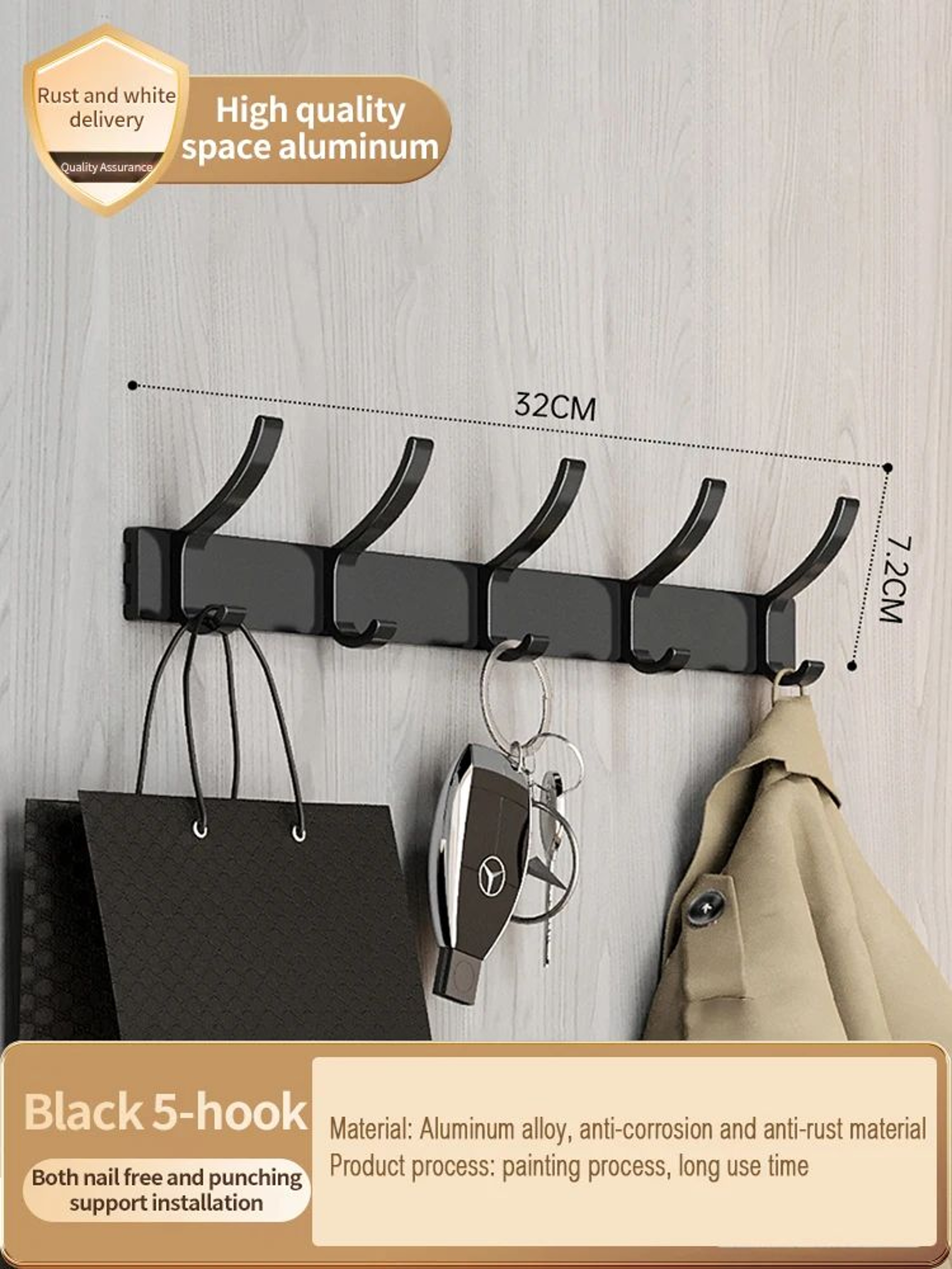 No Drill Aluminum Wall And Door Hook 27