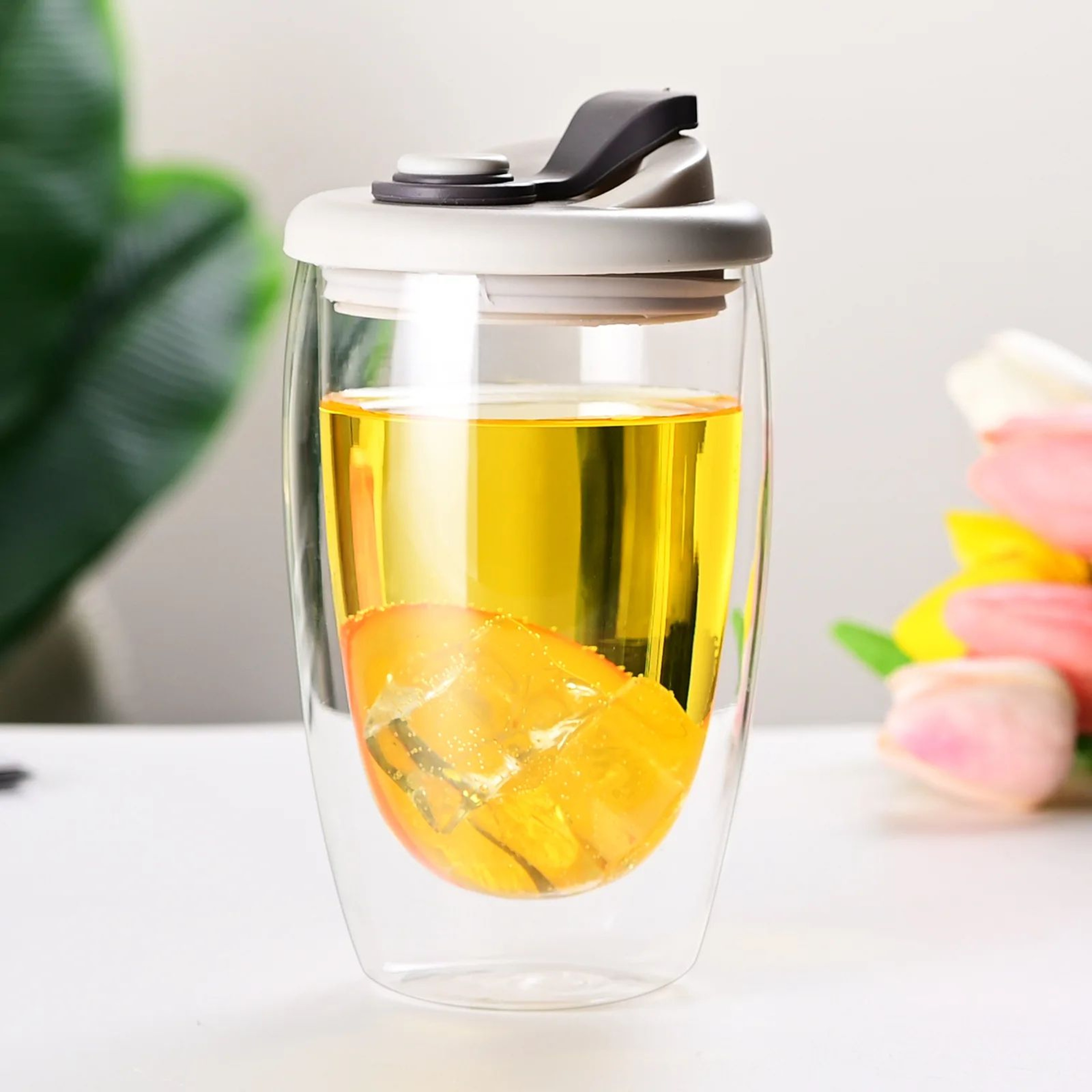 15oz Double Wall Glass Coffee Mug With Silicone Lid 8
